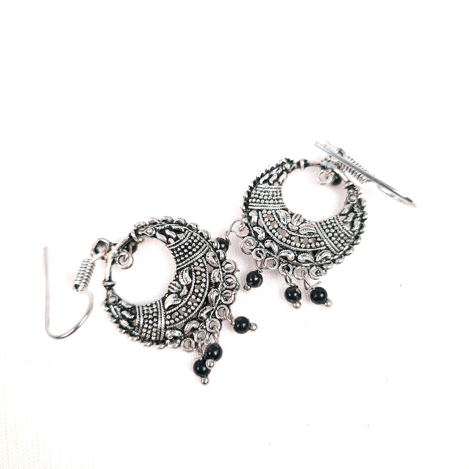 Jhumka Earrings for Women & Girls - Black Bead | Silver Oxidised Earrings | Latest Stylish Fashion Jewellery | Gifts for Her, Friendship Day, Valentine's Day Gift - Apkamart