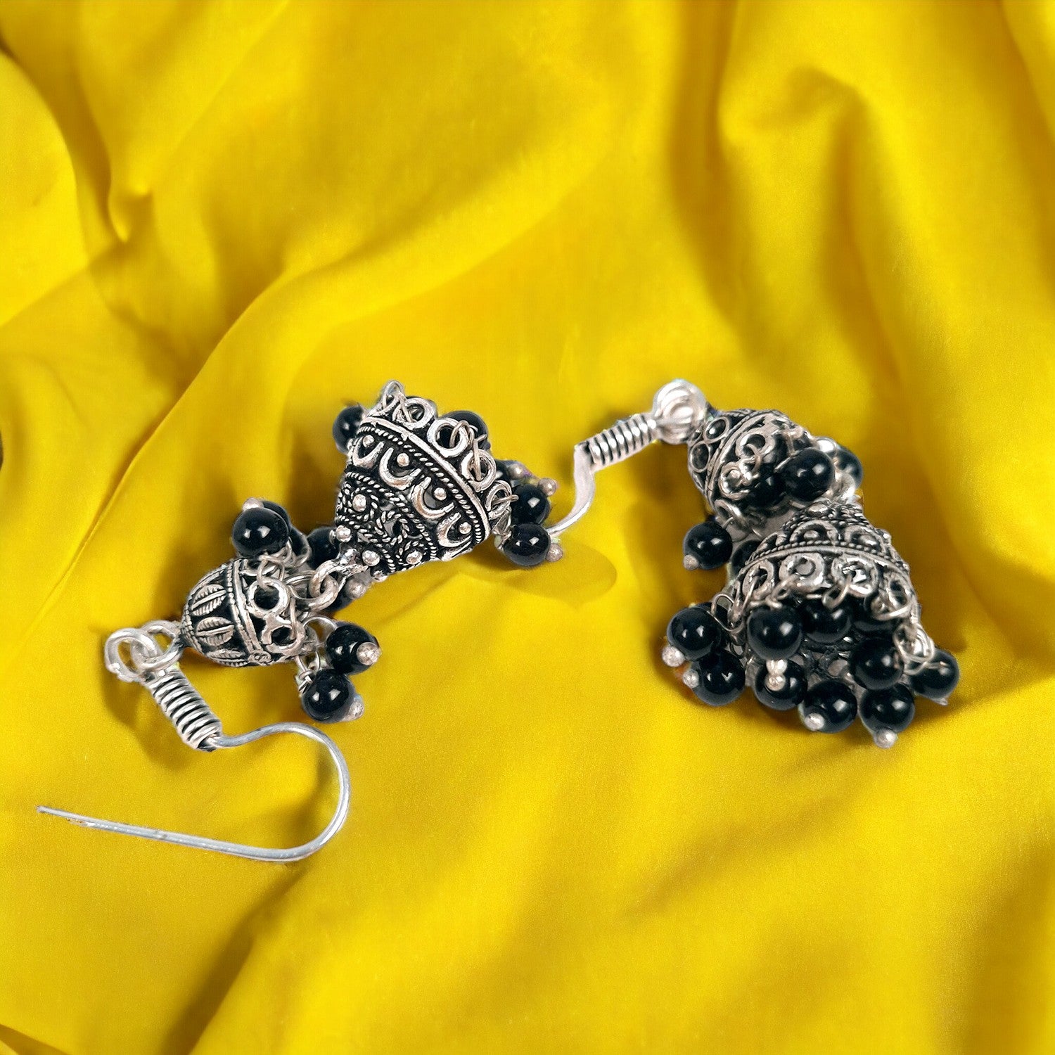 Earrings for Women & Girls - Jhumka With Black Beads | Silver Oxidised Latest Stylish Fashion Jewellery | Gift for Her - Apkamart