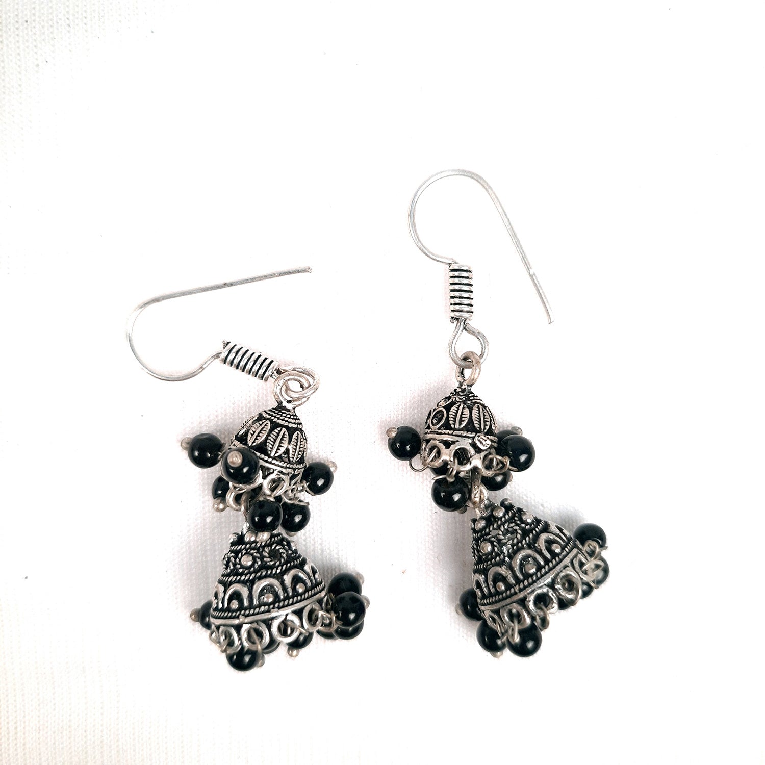 Earrings for Women & Girls - Jhumka With Black Beads | Silver Oxidised Latest Stylish Fashion Jewellery | Gift for Her - Apkamart
