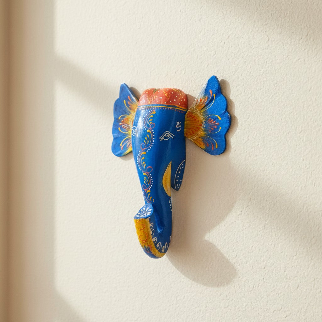 Elephant Head Wall Hanging | Wooden Wall Decor – 11 Inch - Apkamart