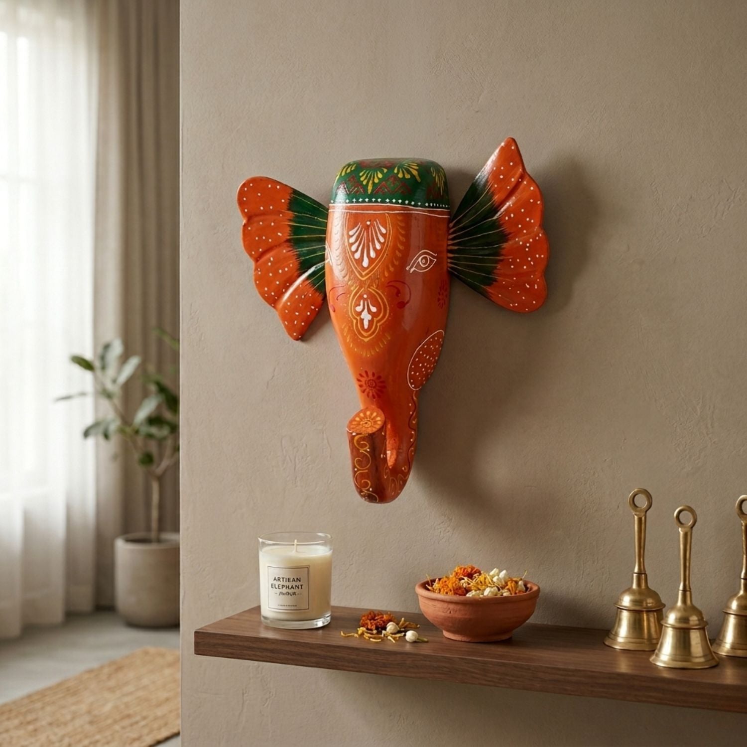 Elephant Head Wall Hanging | Wooden Hand-Painted Wall Decor – 11 Inch - Apkamart
