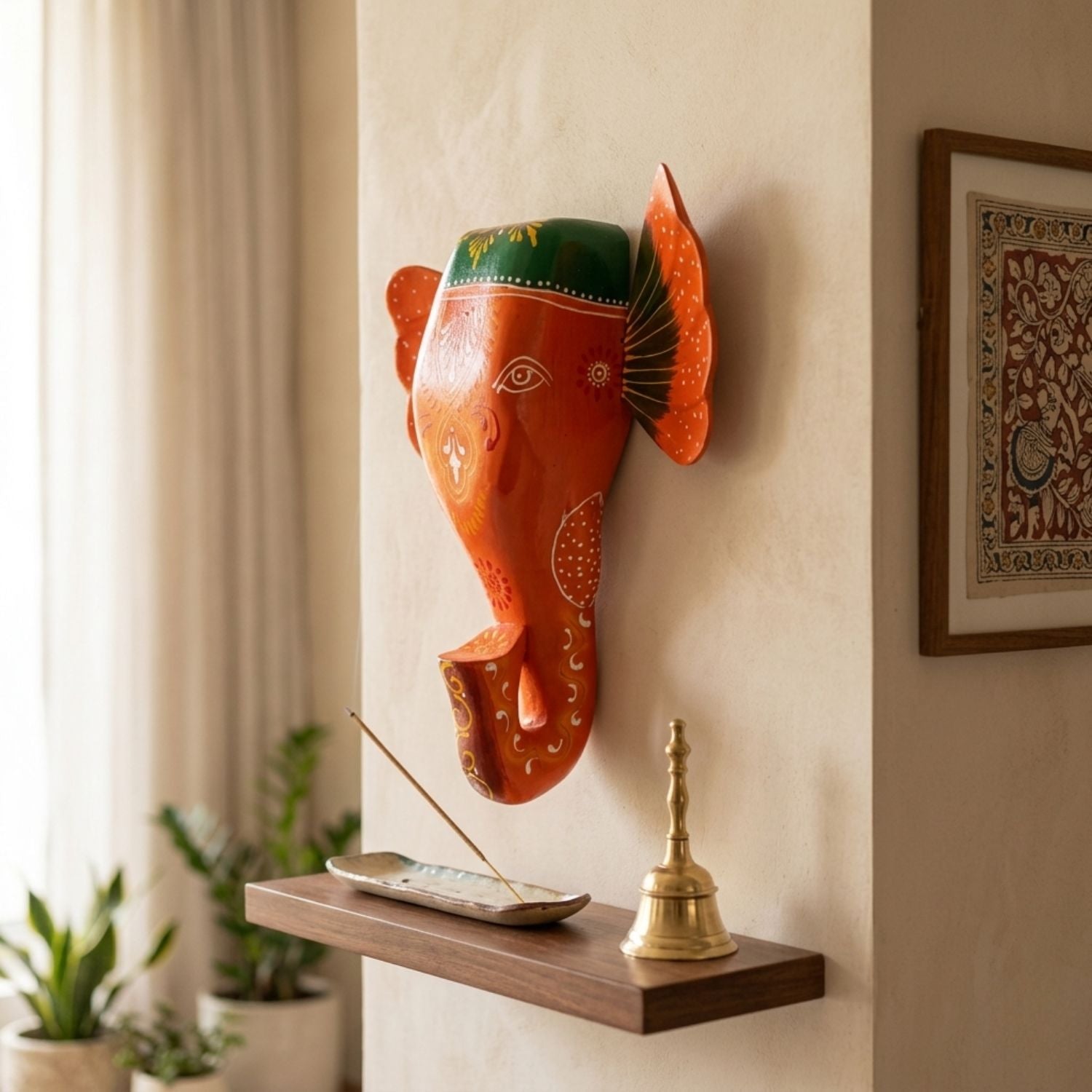 Elephant Head Wall Hanging | Wooden Hand-Painted Wall Decor – 11 Inch - Apkamart