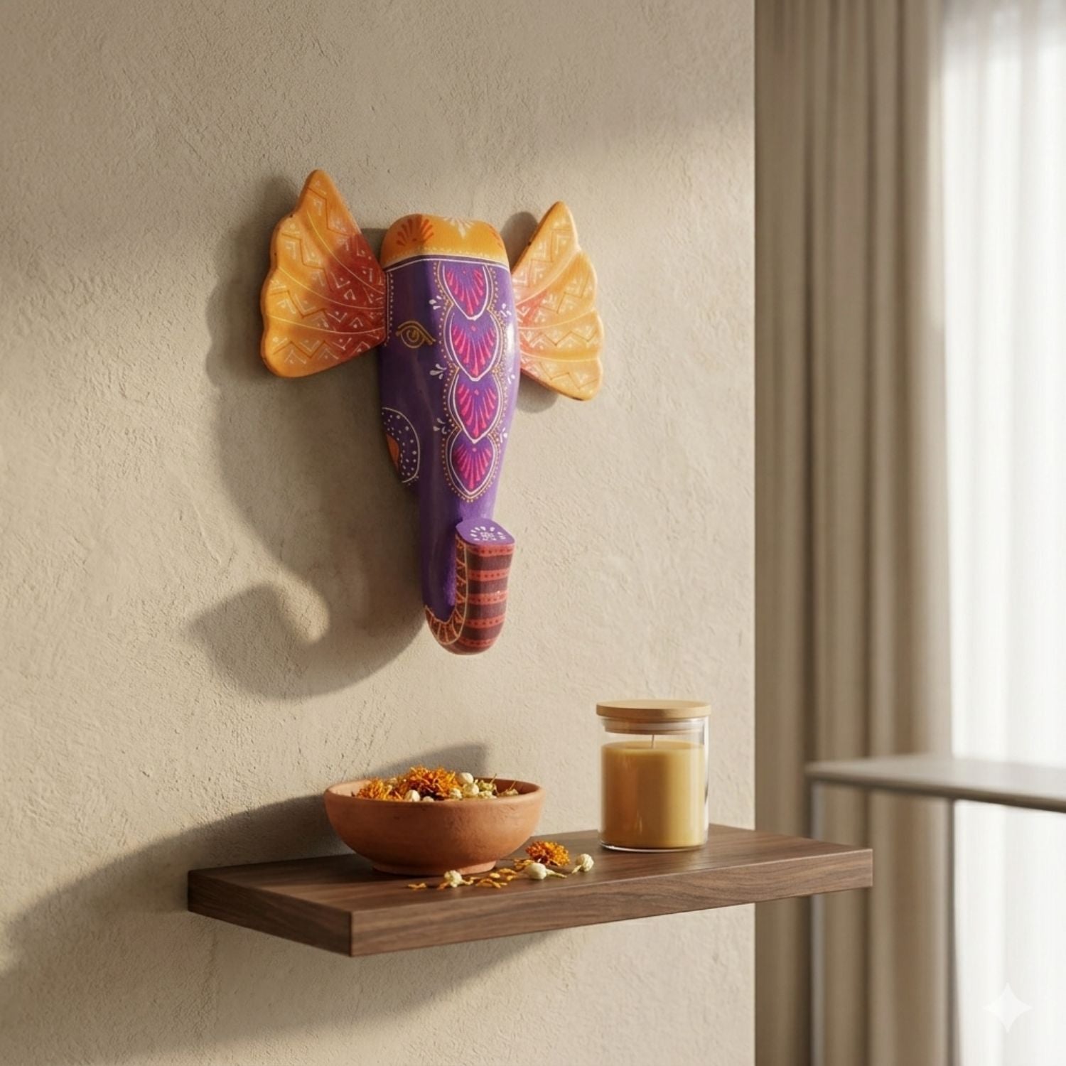 Elephant Head Wall Hanging | Wooden Hand-Painted Wall Decor – 11 Inch - Apkamart