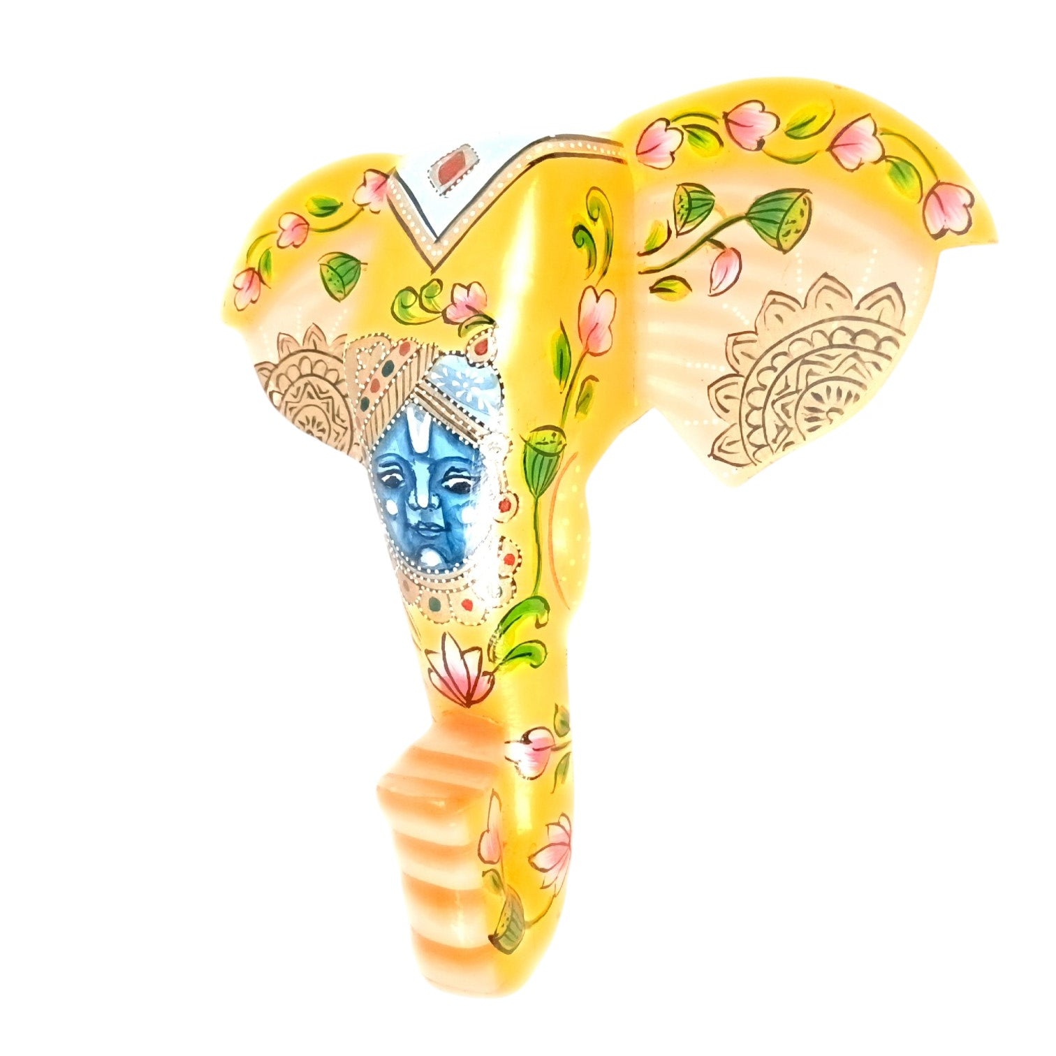 Elephant Head Wall Hanging — Yellow | Krishna Face - 11 Inch - Apkamart