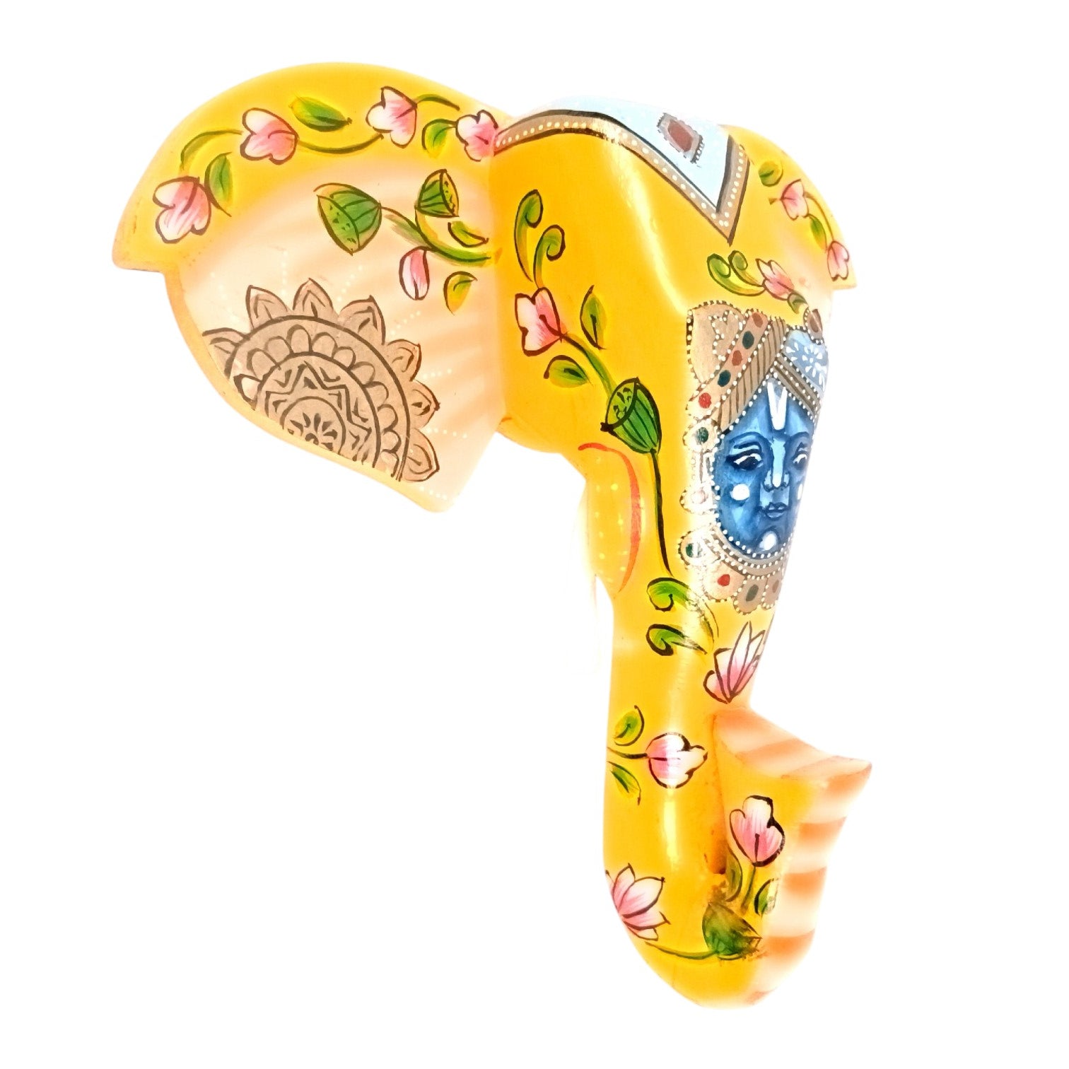 Elephant Head Wall Hanging — Yellow | Krishna Face - 11 Inch - Apkamart