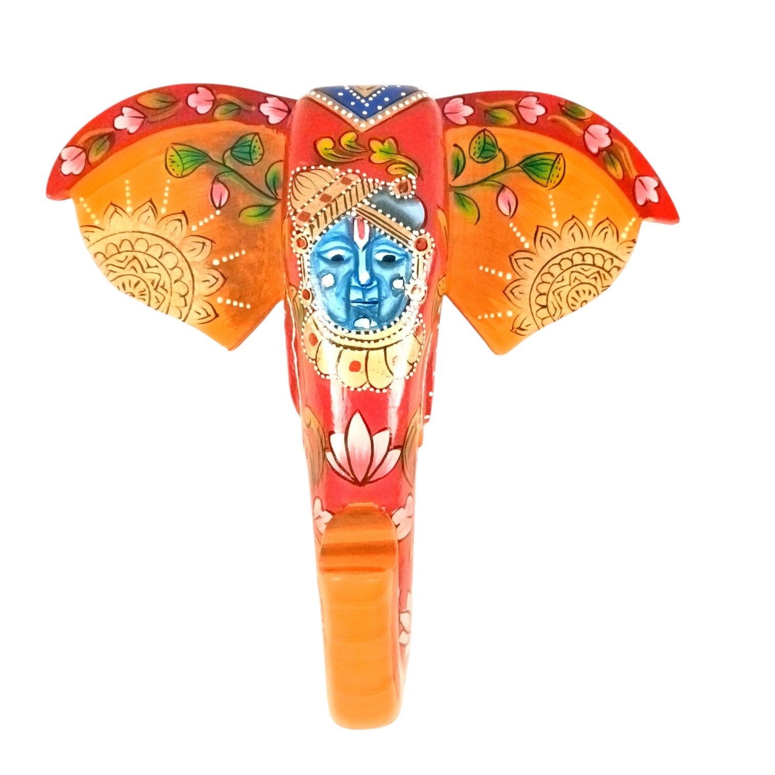 Elephant Head Wall Hanging — Red | Krishna Face - 11 Inch - Apkamart