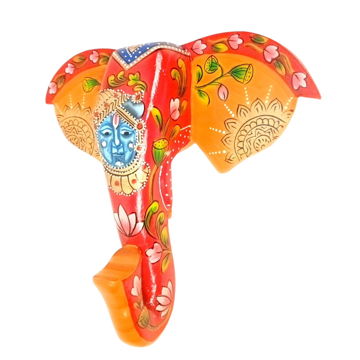 Elephant Head Wall Hanging — Red | Krishna Face - 11 Inch - Apkamart