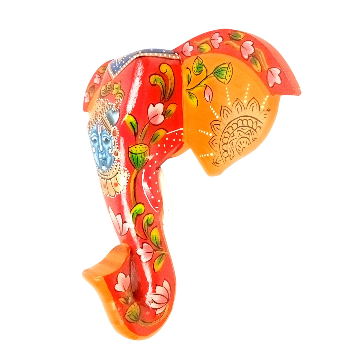 Elephant Head Wall Hanging — Red | Krishna Face - 11 Inch - Apkamart
