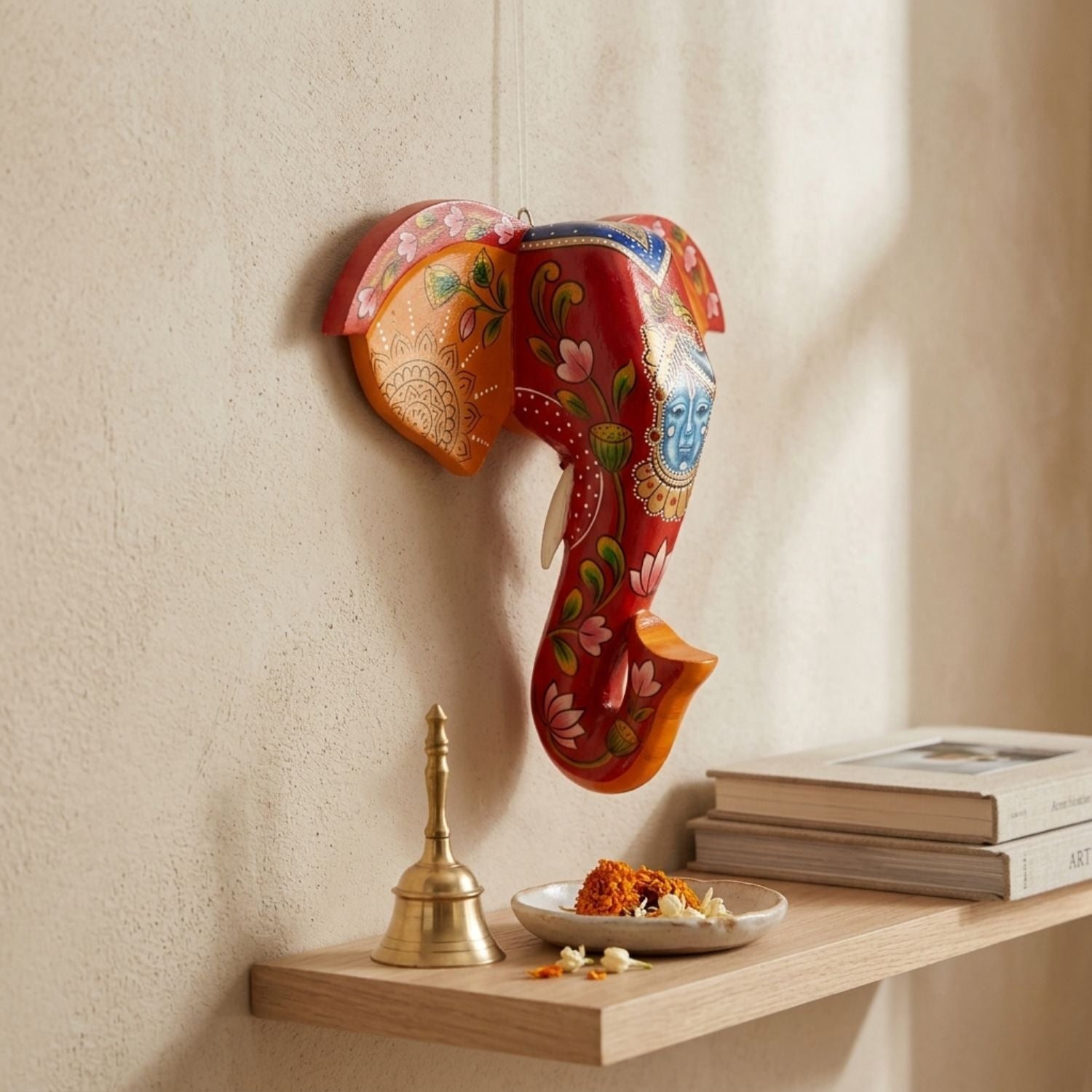 Elephant Head Wall Hanging — Red | Krishna Face - 11 Inch - Apkamart