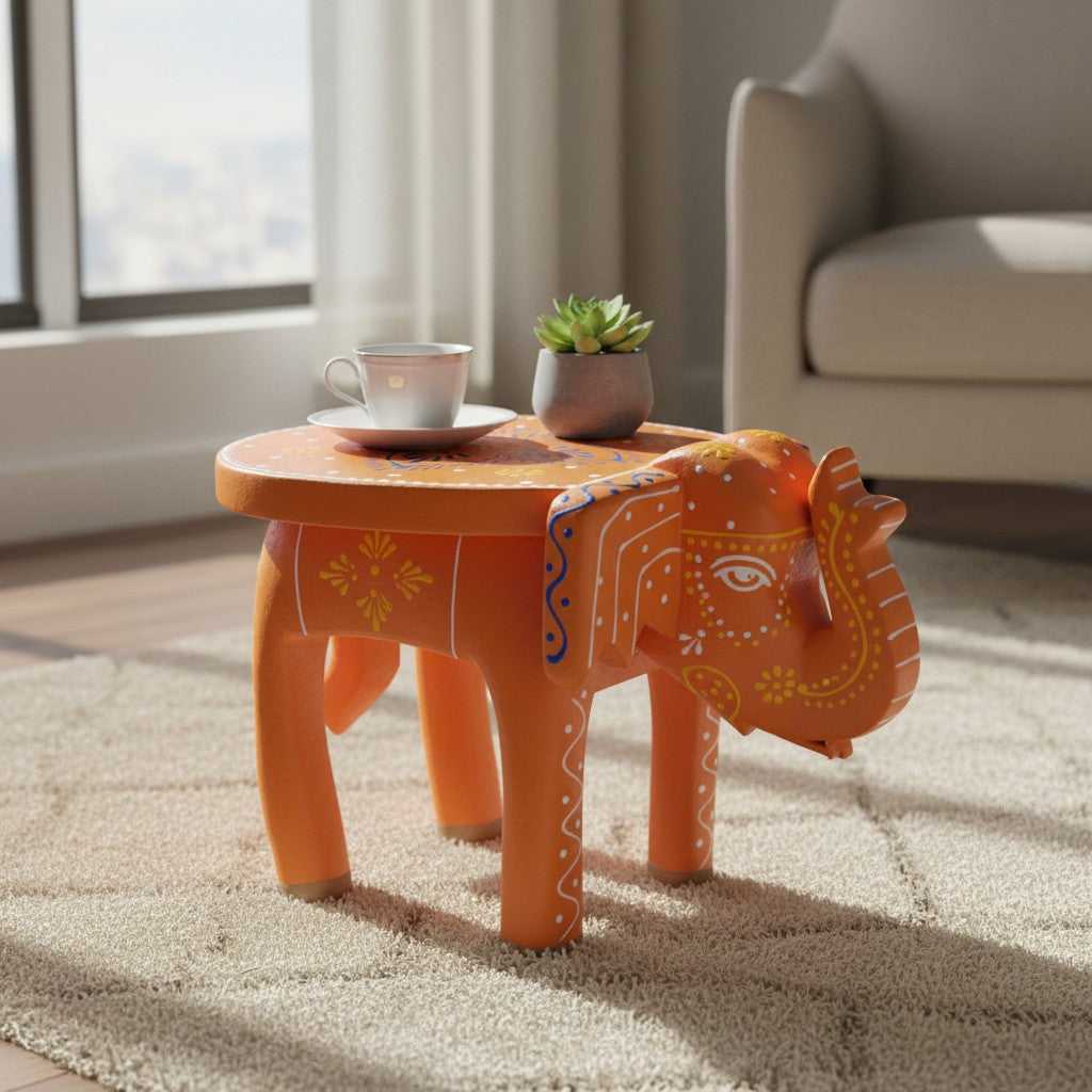 Elephant Stool Showpiece Wooden – 5 Inch - Apkamart