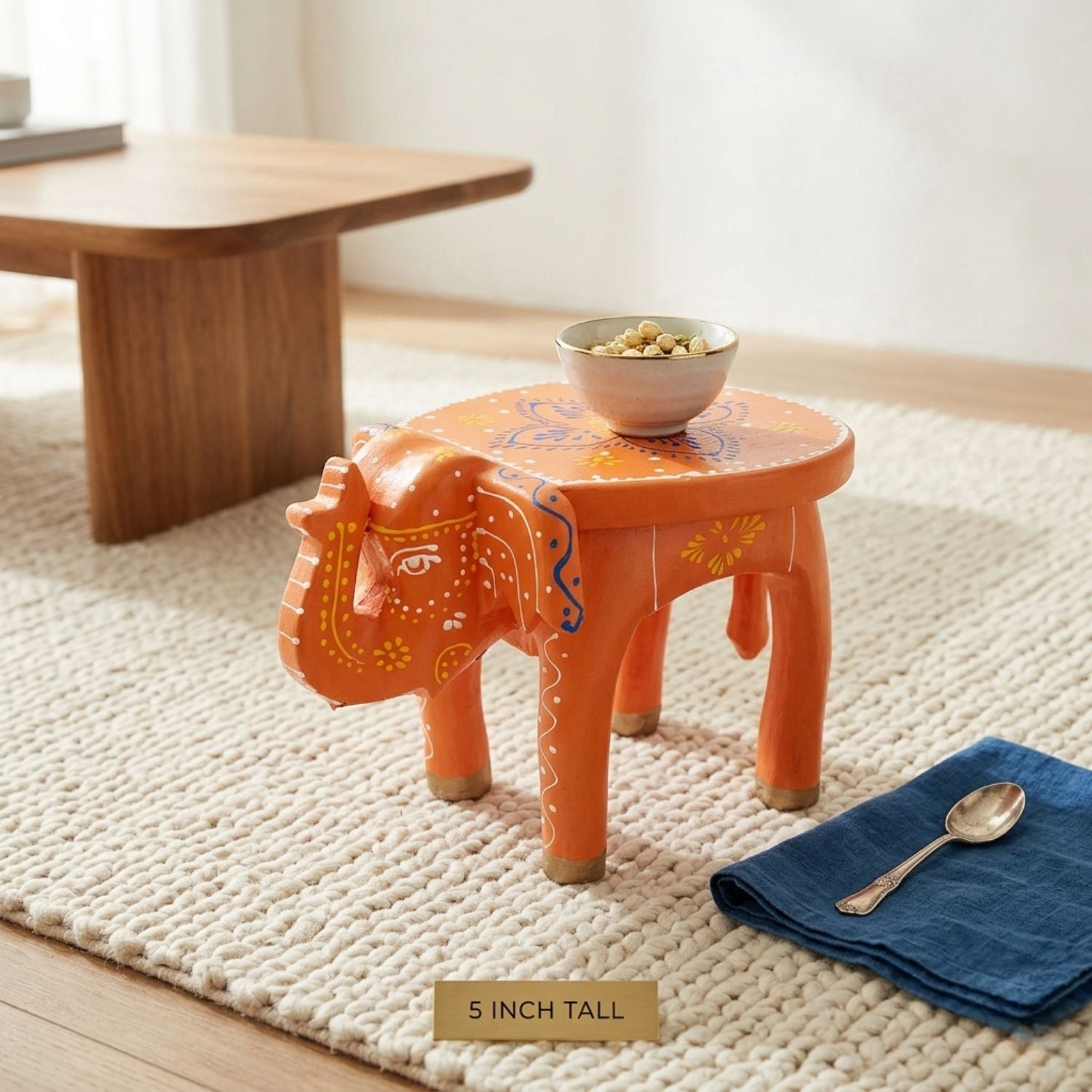 Elephant Stool Showpiece Wooden – 5 Inch - Apkamart