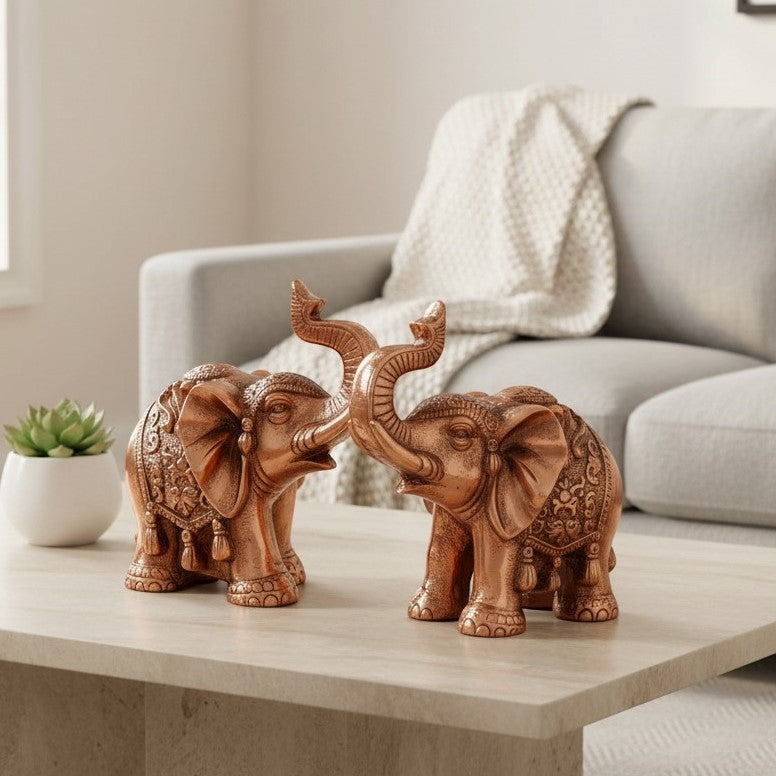 Elephant Showpiece For Home & Vastu - 7 Inch (Pack of 2) - Apkamart