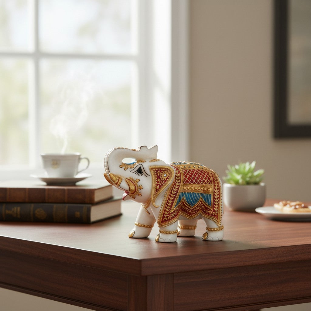 Marble Elephant Showpiece Home Decor – 6 Inch - Apkamart