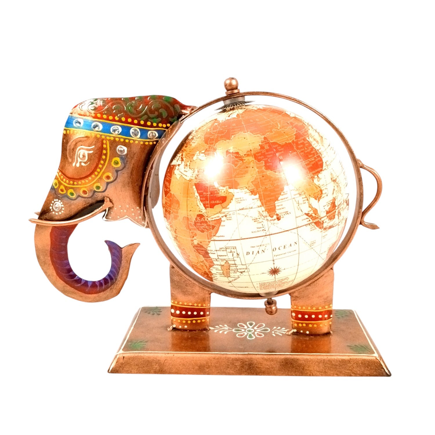 Elephant Globe Showpiece | Handicraft Home Decor Item | Brown Decorative Elephant Statue | Premium Showpiece for Living Room, Bedroom, Gift & Home Decoration - 10 Inch - Apkamart