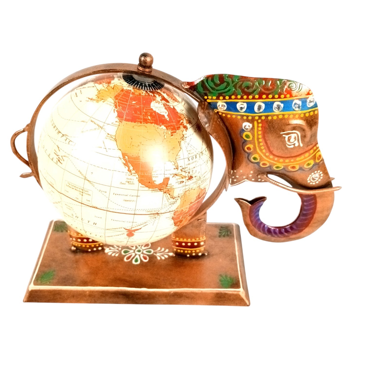 Elephant Globe Showpiece | Handicraft Home Decor Item | Brown Decorative Elephant Statue | Premium Showpiece for Living Room, Bedroom, Gift & Home Decoration - 10 Inch - Apkamart