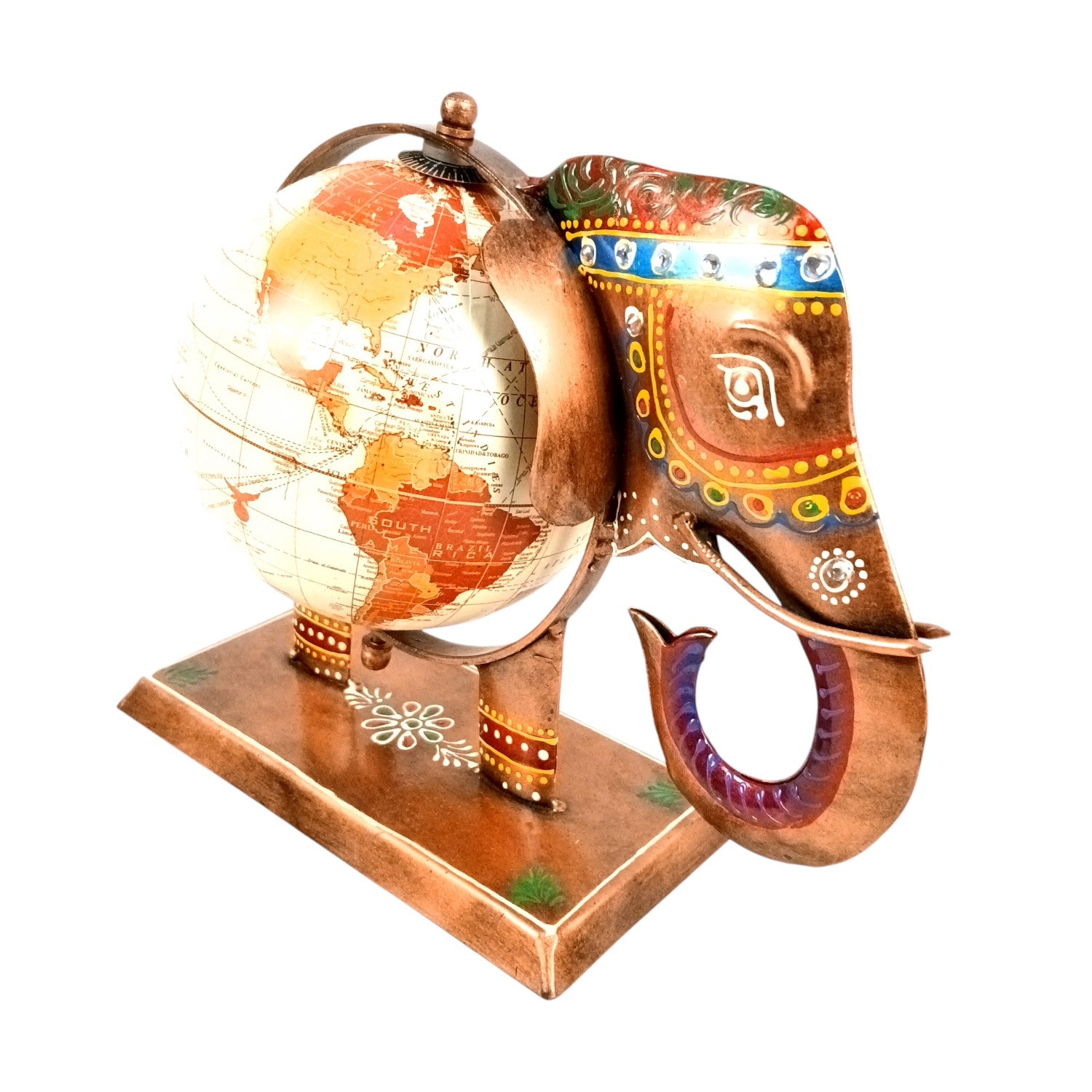 Elephant Globe Showpiece | Handicraft Home Decor Item | Brown Decorative Elephant Statue | Premium Showpiece for Living Room, Bedroom, Gift & Home Decoration - 10 Inch - Apkamart