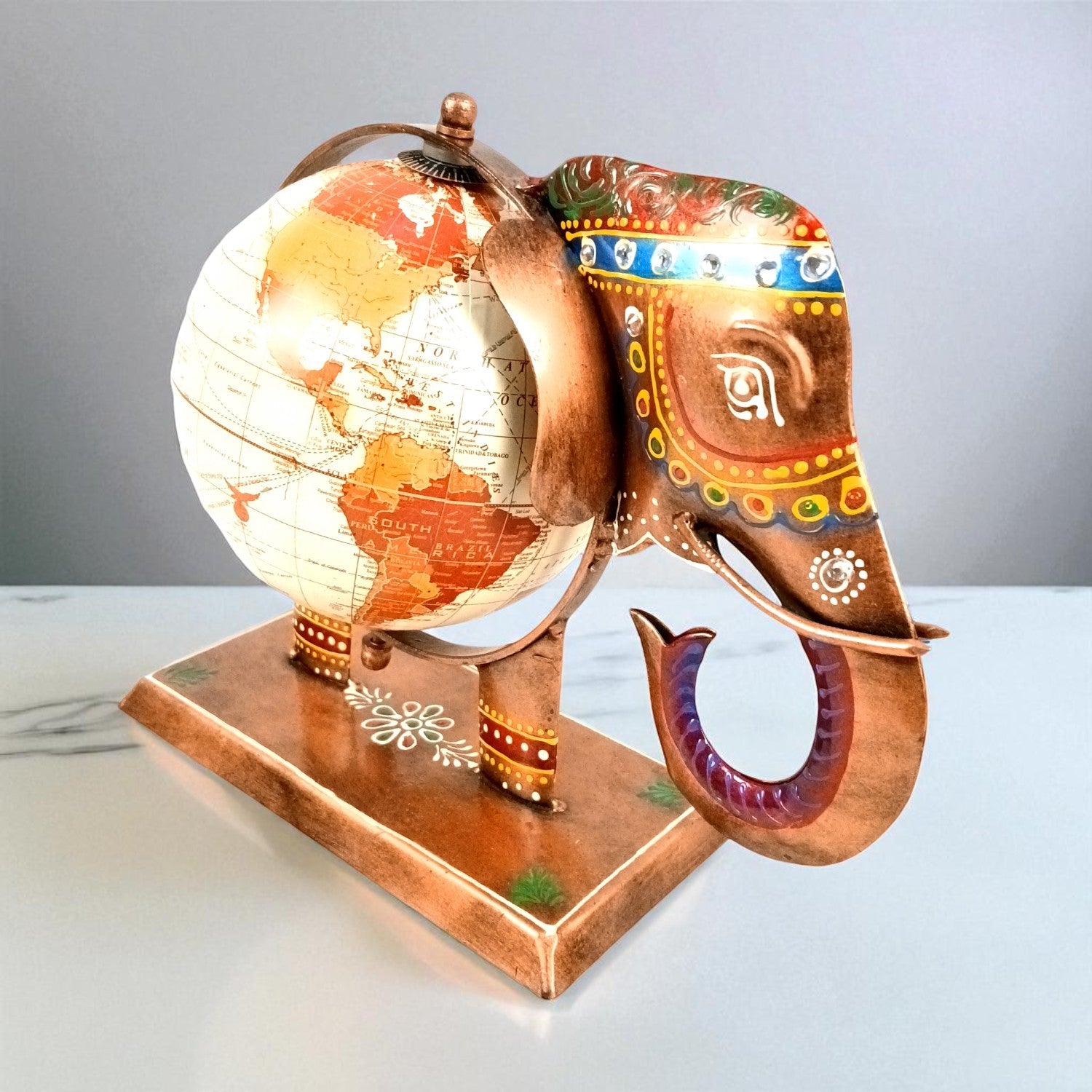 Elephant Globe Showpiece | Handicraft Home Decor Item | Brown Decorative Elephant Statue | Premium Showpiece for Living Room, Bedroom, Gift & Home Decoration - 10 Inch - Apkamart