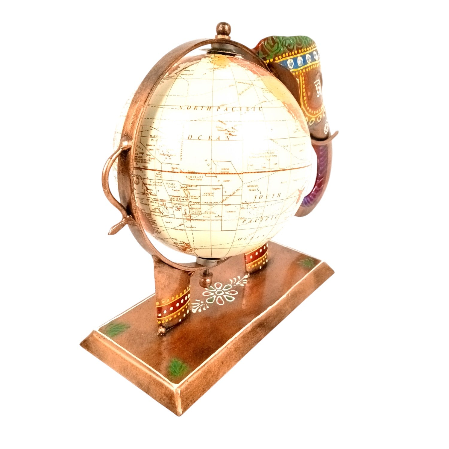 Elephant Globe Showpiece | Handicraft Home Decor Item | Brown Decorative Elephant Statue | Premium Showpiece for Living Room, Bedroom, Gift & Home Decoration - 10 Inch - Apkamart