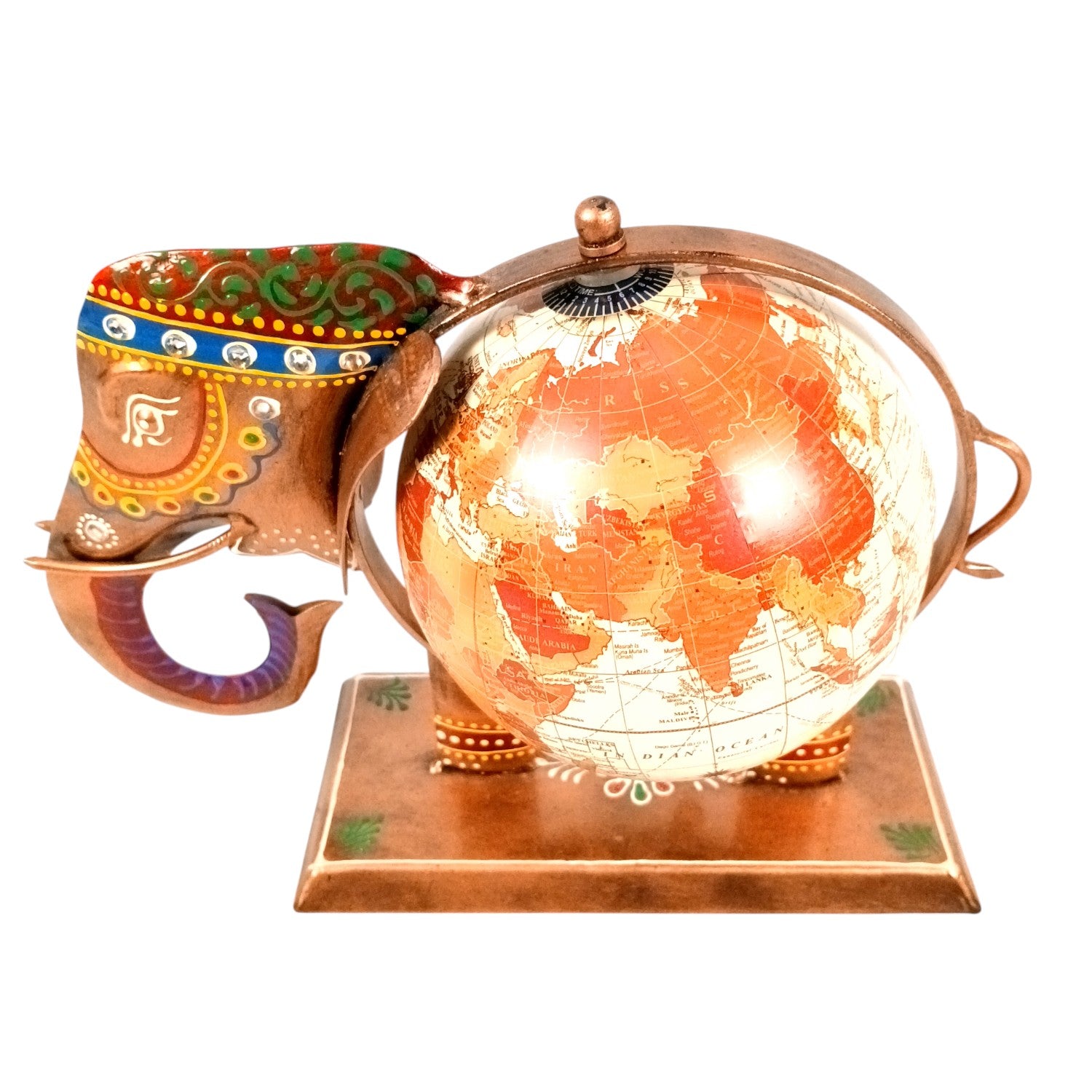 Elephant Globe Showpiece | Handicraft Home Decor Item | Brown Decorative Elephant Statue | Premium Showpiece for Living Room, Bedroom, Gift & Home Decoration - 10 Inch - Apkamart
