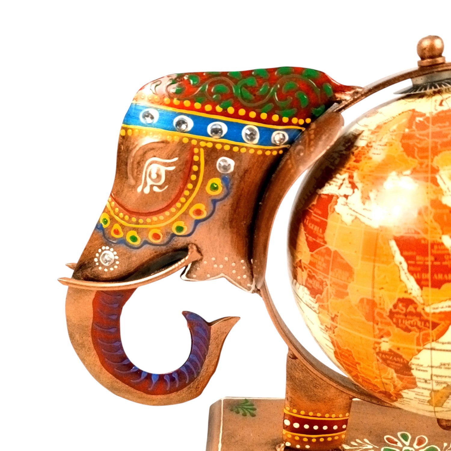 Elephant Globe Showpiece | Handicraft Home Decor Item | Brown Decorative Elephant Statue | Premium Showpiece for Living Room, Bedroom, Gift & Home Decoration - 10 Inch - Apkamart