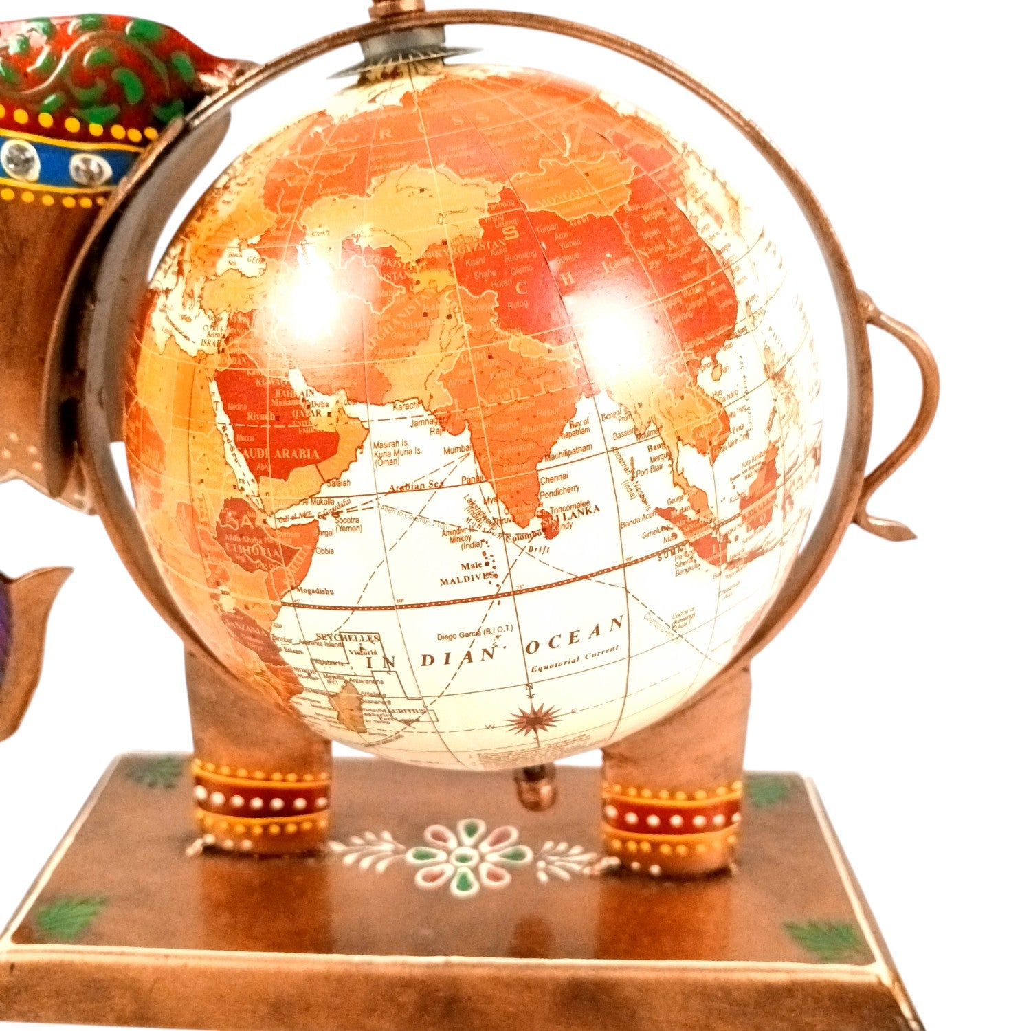 Elephant Globe Showpiece | Handicraft Home Decor Item | Brown Decorative Elephant Statue | Premium Showpiece for Living Room, Bedroom, Gift & Home Decoration - 10 Inch - Apkamart