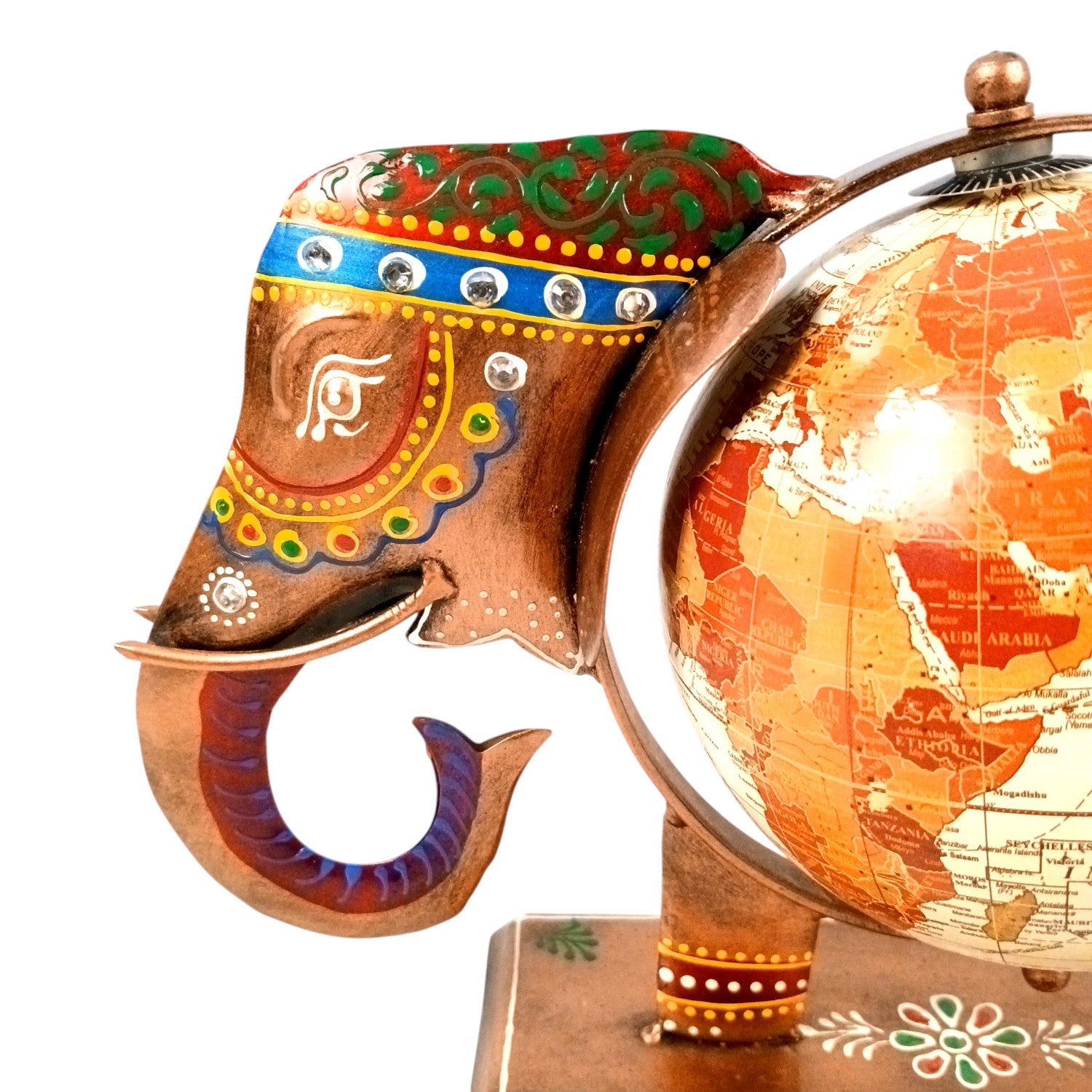 Elephant Globe Showpiece | Handicraft Home Decor Item | Brown Decorative Elephant Statue | Premium Showpiece for Living Room, Bedroom, Gift & Home Decoration - 10 Inch - Apkamart