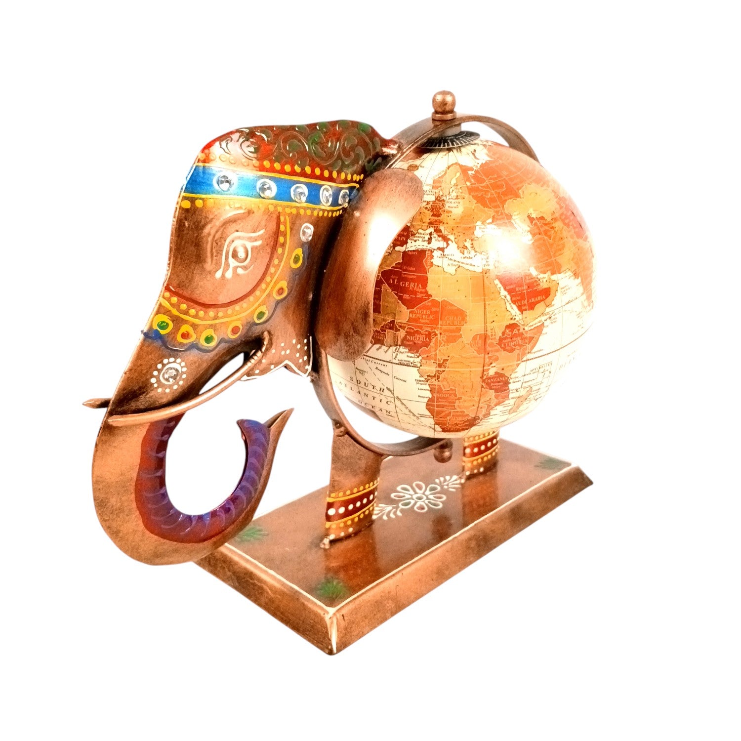 Elephant Globe Showpiece | Handicraft Home Decor Item | Brown Decorative Elephant Statue | Premium Showpiece for Living Room, Bedroom, Gift & Home Decoration - 10 Inch - Apkamart