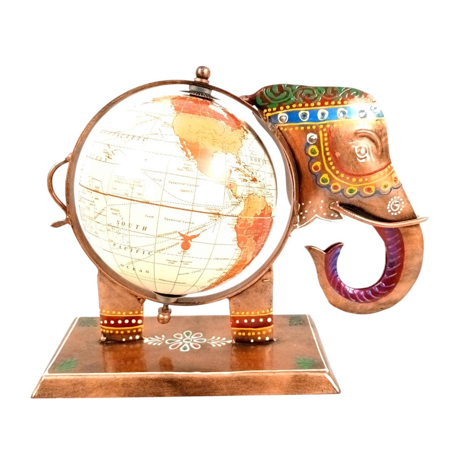 Elephant Globe Showpiece | Handicraft Home Decor Item | Brown Decorative Elephant Statue | Premium Showpiece for Living Room, Bedroom, Gift & Home Decoration - 10 Inch - Apkamart