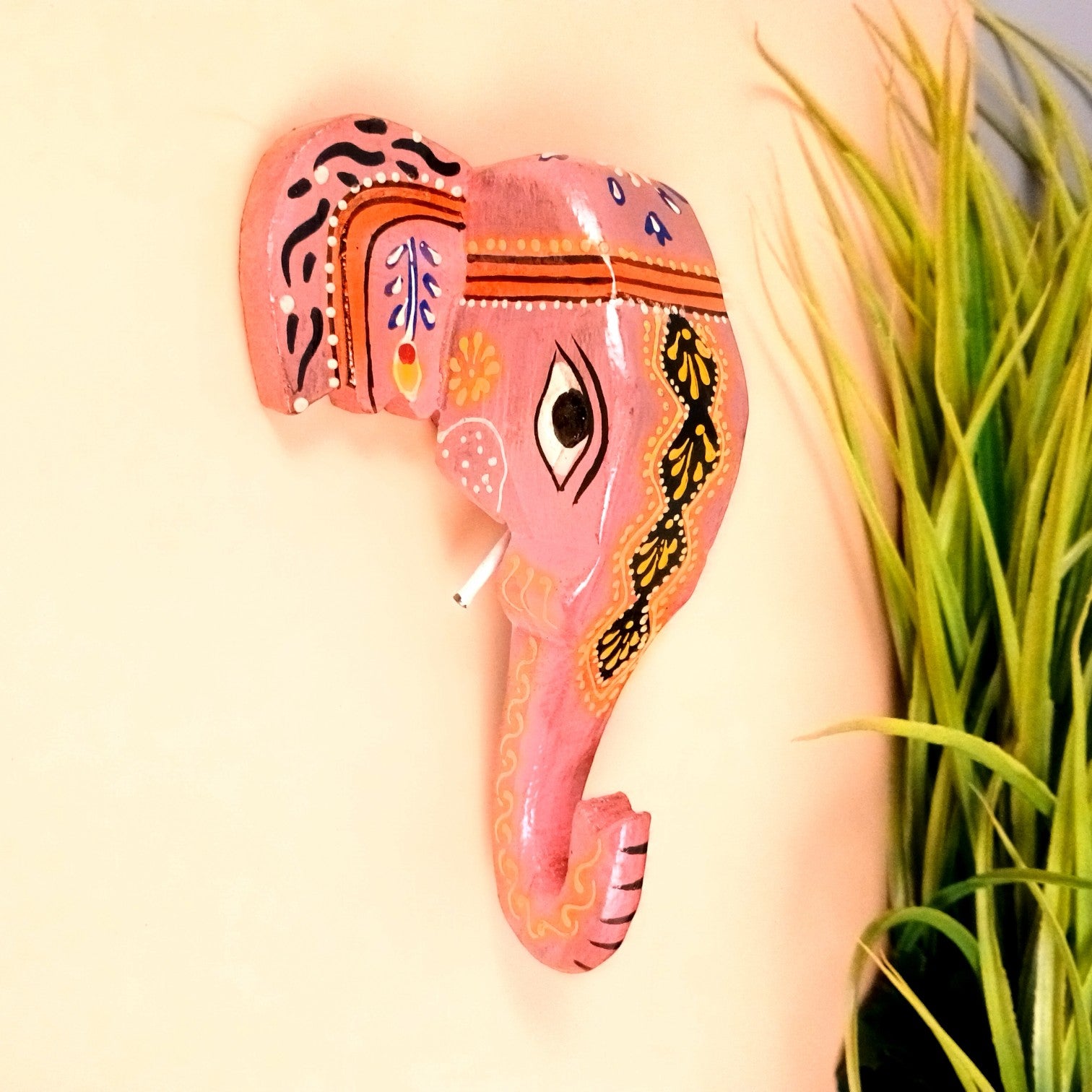 Elephant Head Wall Hanging – Wooden Decorative Showpiece | Handcrafted Wall Art | Elephant Face Home Decor | Living Room, Entrance, Office & Gift - 6 Inch - Apkamart