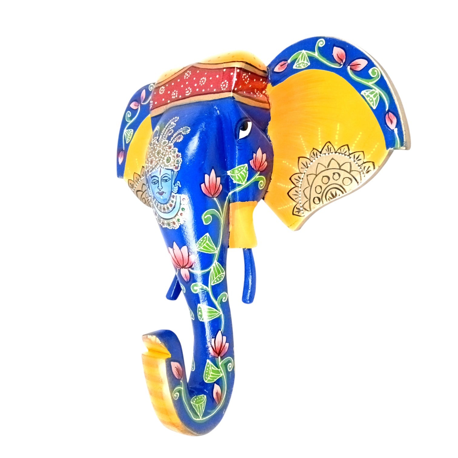 Elephant Head Wall Hanging | Wooden Handcrafted Elephant Face Wall Decor | Ethnic Rajasthani Showpiece for Home & Gifting - 14 Inch