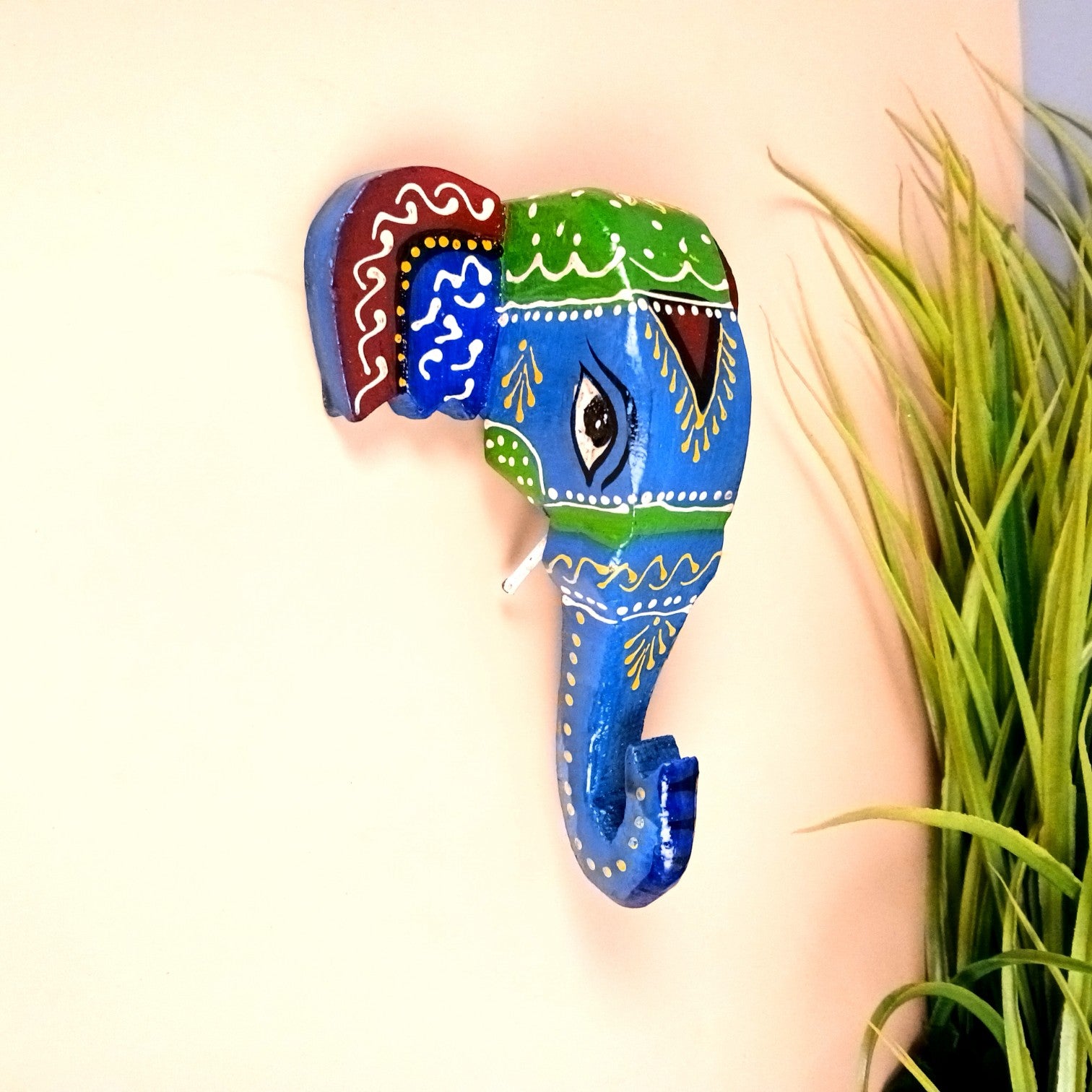 Elephant Head Wall Hanging – Wooden Decorative Showpiece | Handcrafted Wall Art | Elephant Face Home Decor | Living Room, Entrance, Office & Gift- 6 Inch - Apkamart