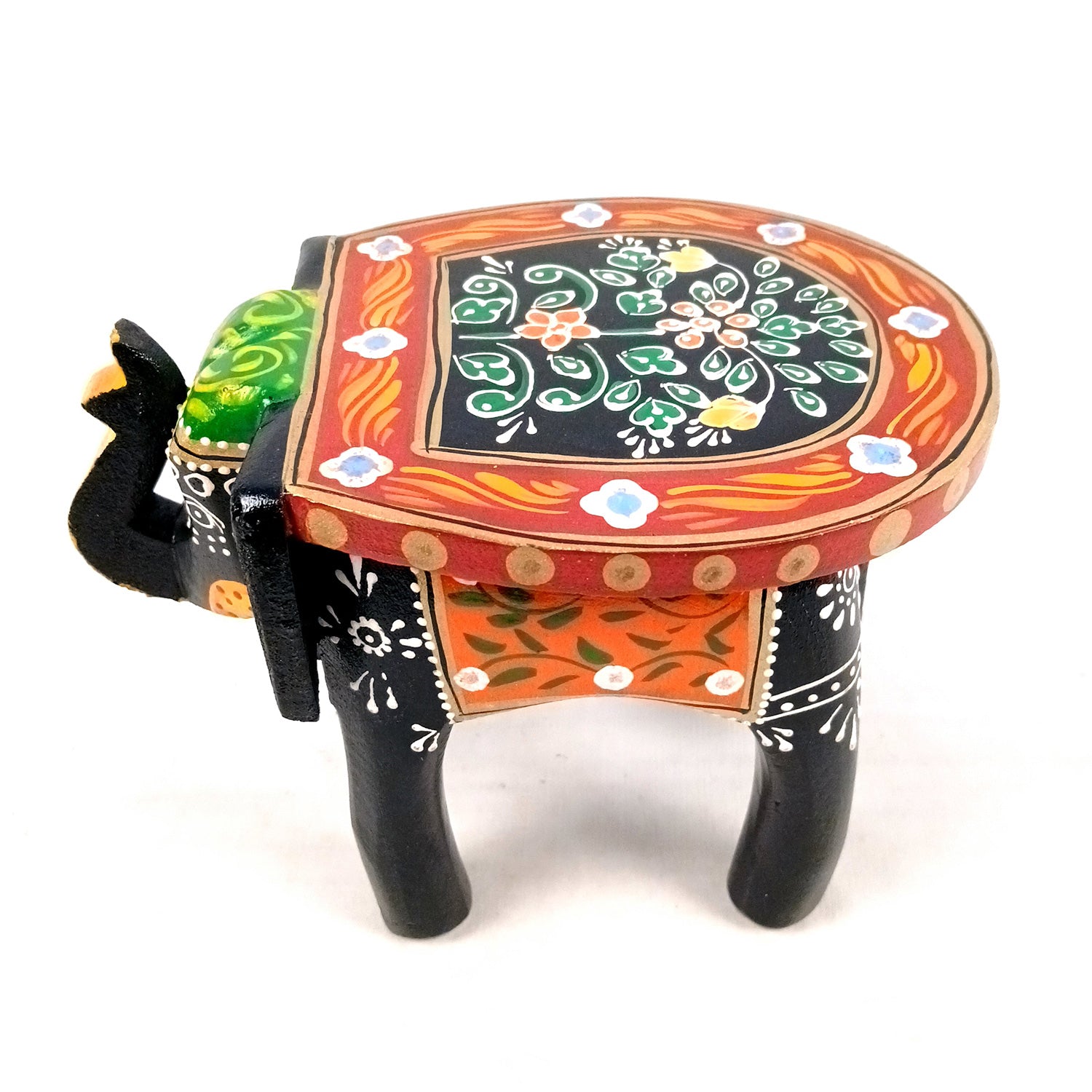 Elephant Showpiece - Stool Design | Elephant Table Showpiece - For Placing Small Pots & Tea Lights - For Home, Living Room Decor & Gifts - 6 Inch (Wood, Black) - Apkamart