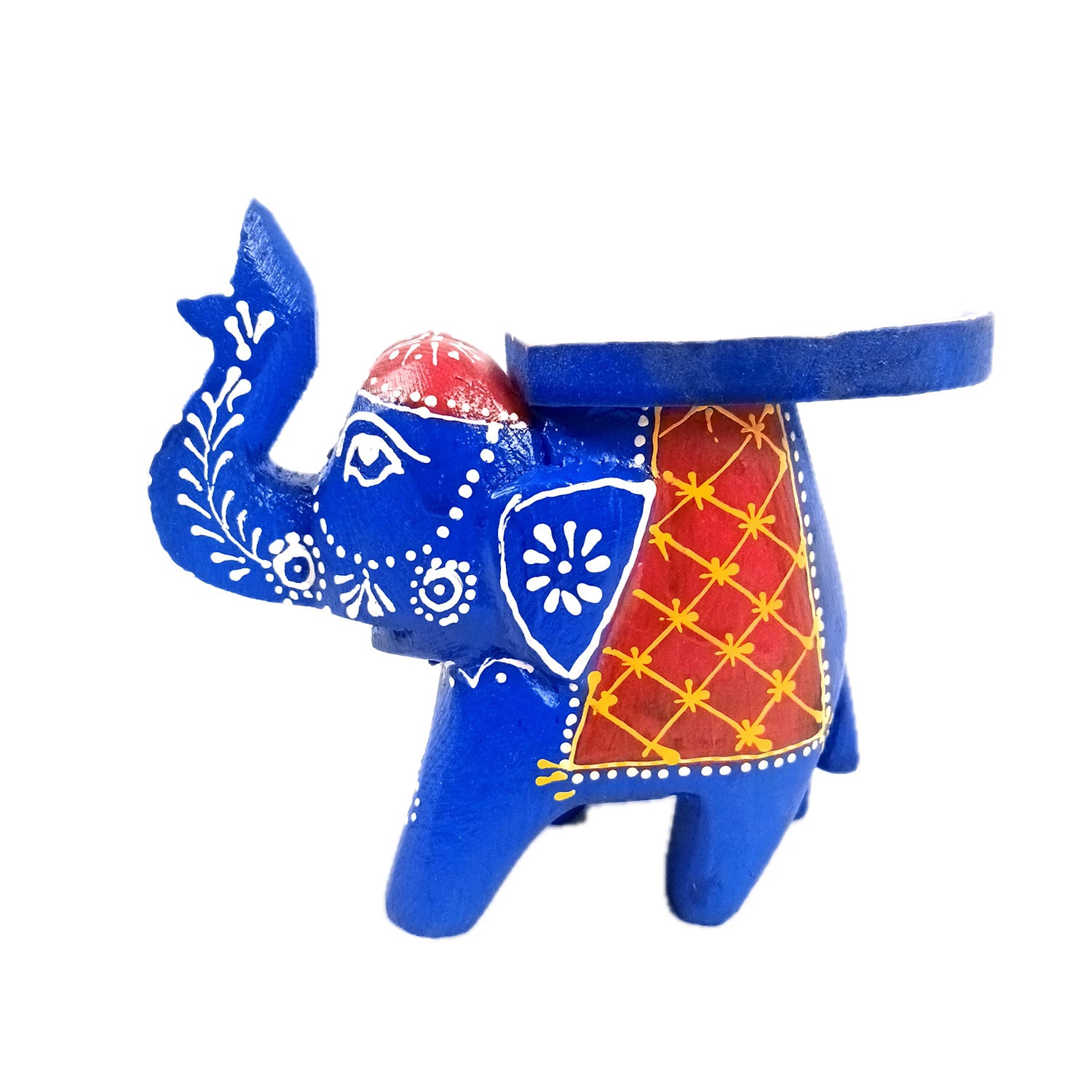Elephant Showpiece | Elephant Table Showpiece - for Placing Small Pots & Tea Lights - for Home, Living Room Decor & Gifts - 4 Inch (Blue, Wood) - Apkamart #Style_Pack Of 1