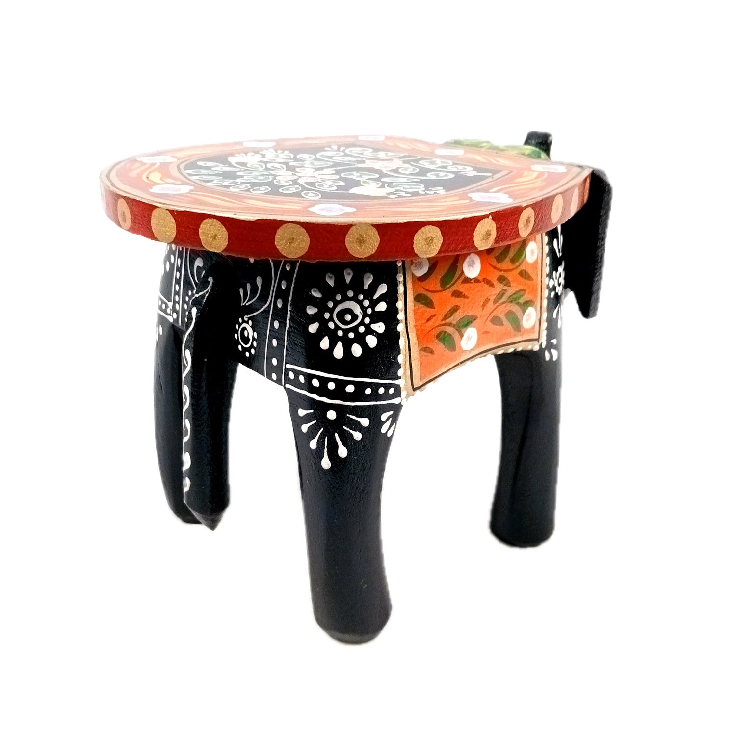 Elephant Showpiece - Stool Design | Elephant Table Showpiece - For Placing Small Pots & Tea Lights - For Home, Living Room Decor & Gifts - 6 Inch (Wood, Black) - Apkamart