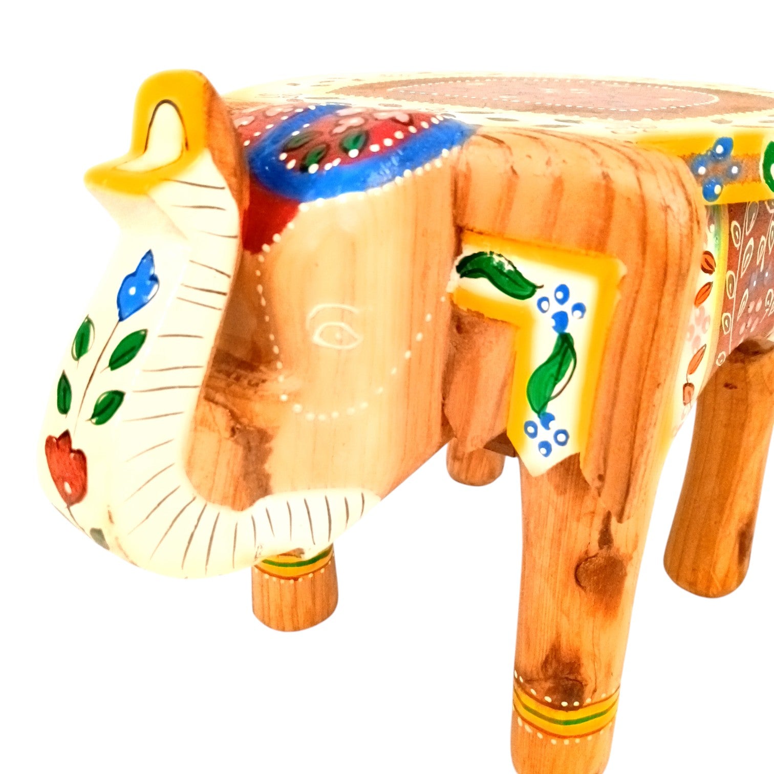 Handcrafted Wooden Elephant Stool | Decorative Brown Elephant Shaped Table | Traditional Wooden Decor Stool for Living Room, Bedroom & Gift - 8 Inch - Apkamart