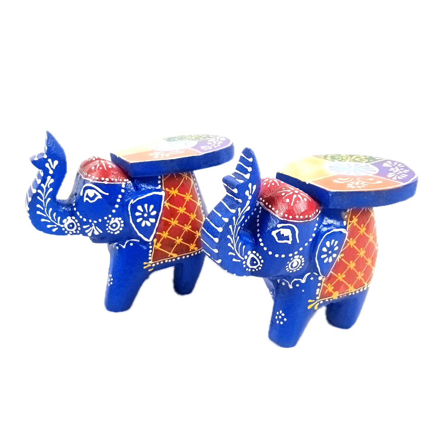 Elephant Showpiece | Elephant Table Showpiece - for Placing Small Pots & Tea Lights - for Home, Living Room Decor & Gifts - 4 Inch (Blue, Wood) - Apkamart #Style_Pack Of 2