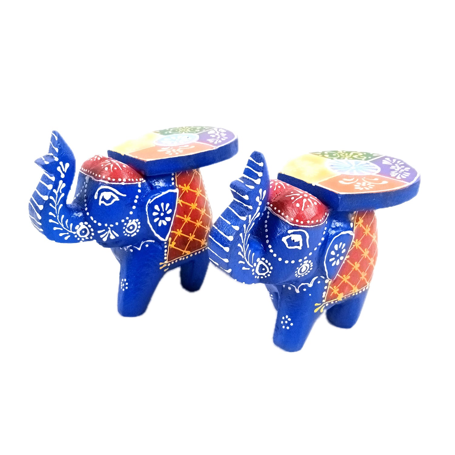 Elephant Showpiece | Elephant Table Showpiece - for Placing Small Pots & Tea Lights - for Home, Living Room Decor & Gifts - 4 Inch (Blue, Wood) - Apkamart #Style_Pack Of 2
