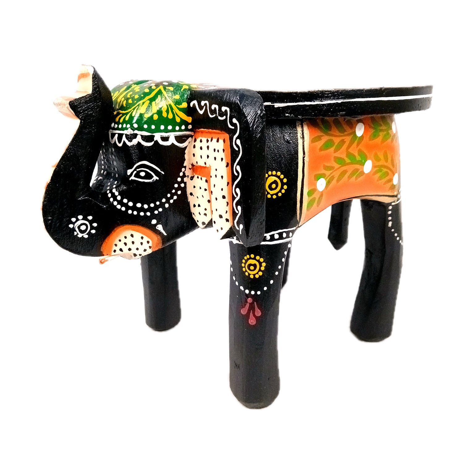 Wooden Stool Side Table - Elephant Design | Elephant Table - for Placing Small Pots & Tea Lights - for Home, Living Room Decor, office & Gifts - 8 Inch - Apkamart