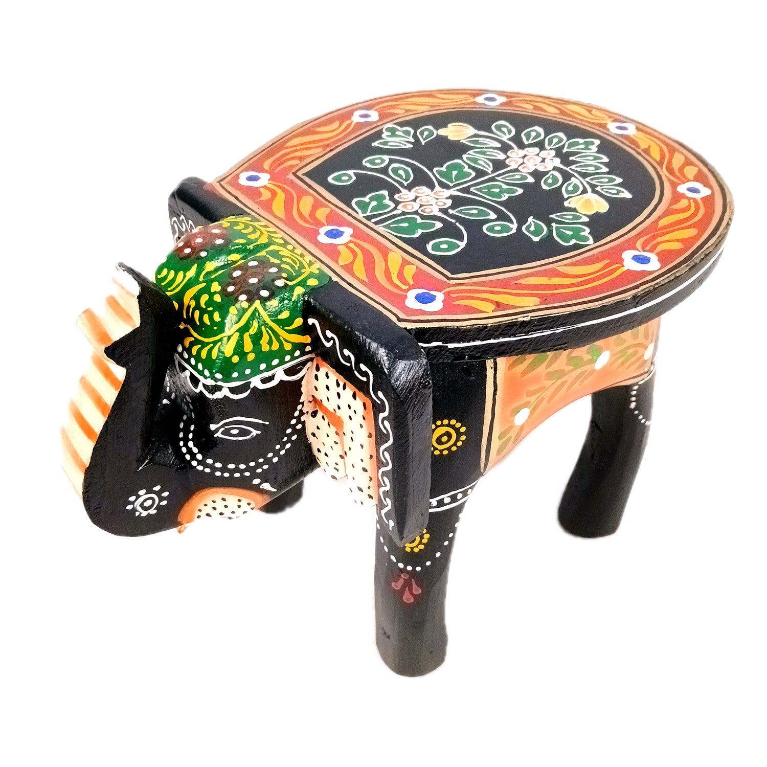 Wooden Stool Side Table - Elephant Design | Elephant Table - for Placing Small Pots & Tea Lights - for Home, Living Room Decor, office & Gifts - 8 Inch - Apkamart