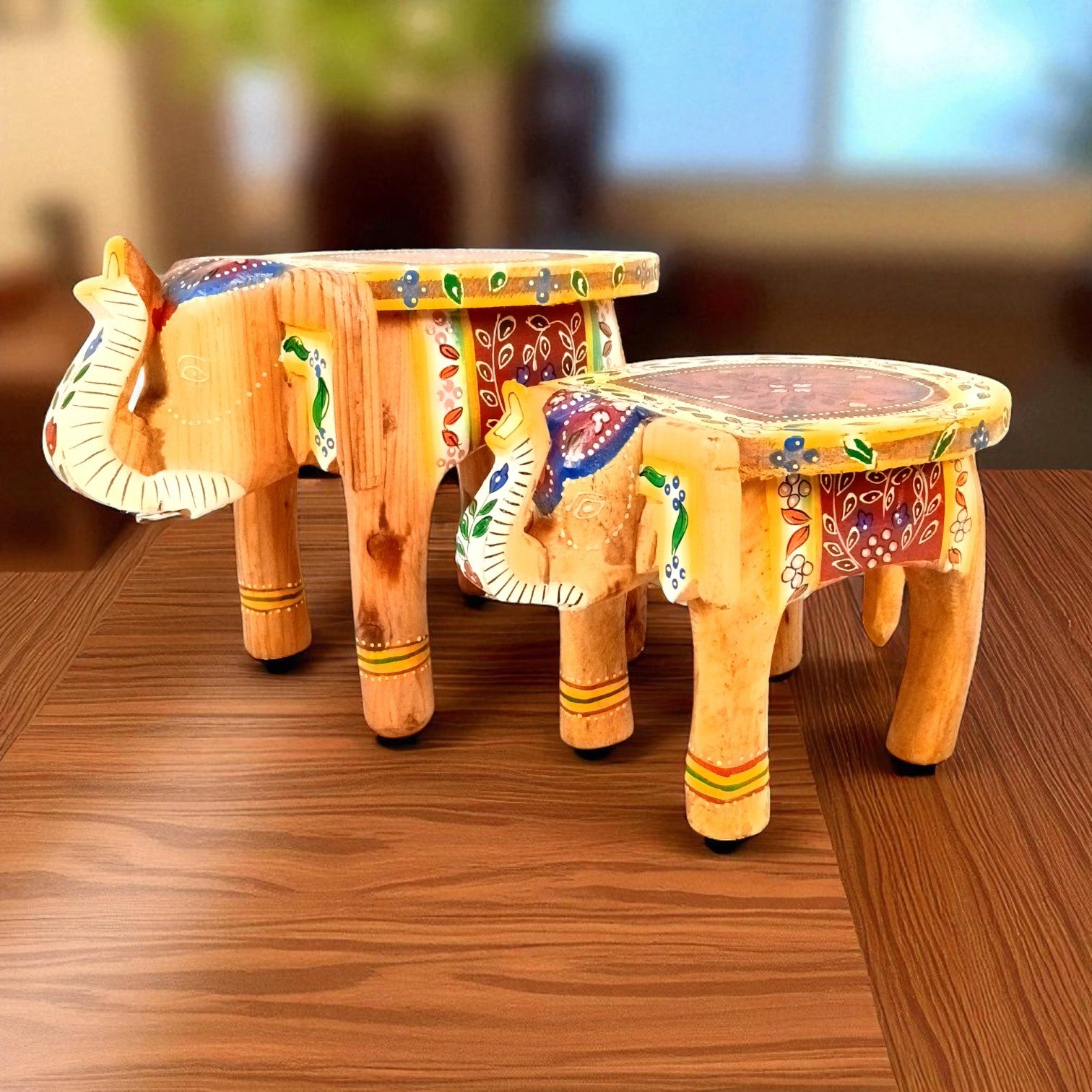 Elephant Stool | Handcrafted Elephant Face Design Stools for Living Room, Bedroom, Office & Home Decor - 8 Inch (Set Of 2) - Apkamart