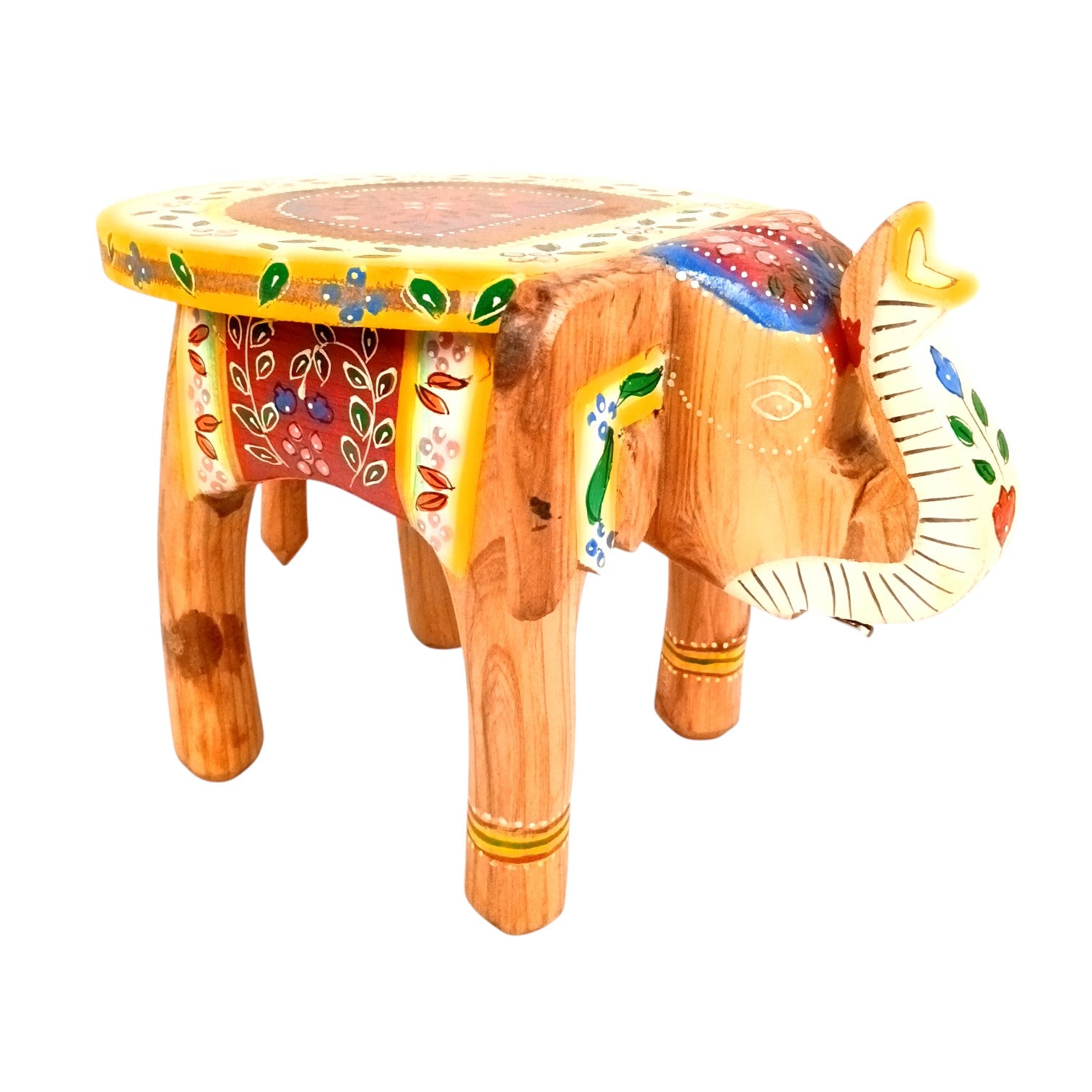 Handcrafted Wooden Elephant Stool | Decorative Brown Elephant Shaped Table | Traditional Wooden Decor Stool for Living Room, Bedroom & Gift - 8 Inch - Apkamart