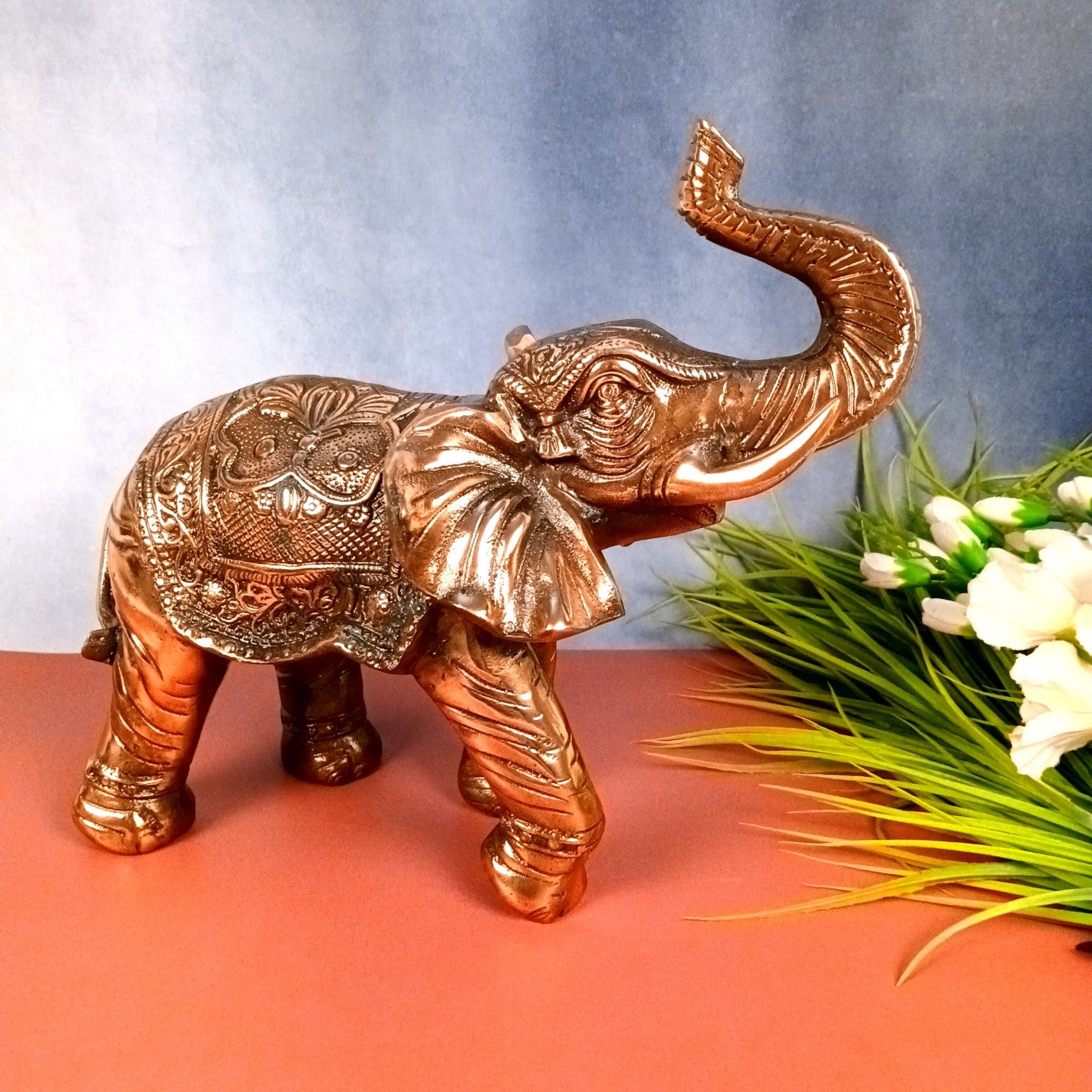Elephant Showpiece Combo for Decor | Decorative Standing Elephant Statue for Home Decor | Traditional Masterpiece for Living Room:: Corner & Office - 15 Inch (Set Of 2) - Apkamart