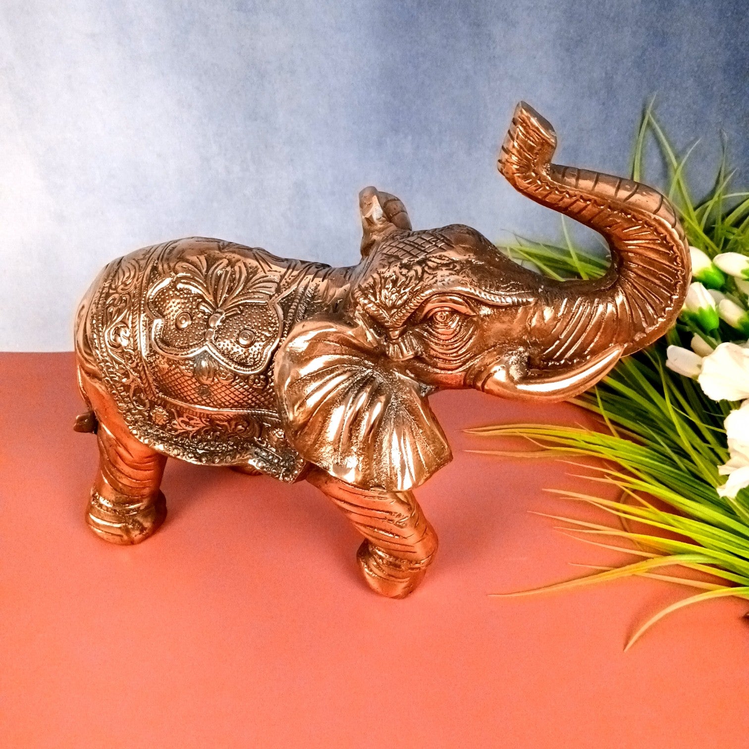 Elephant Showpiece Combo for Decor | Decorative Standing Elephant Statue for Home Decor | Traditional Masterpiece for Living Room:: Corner & Office - 15 Inch (Set Of 2) - Apkamart
