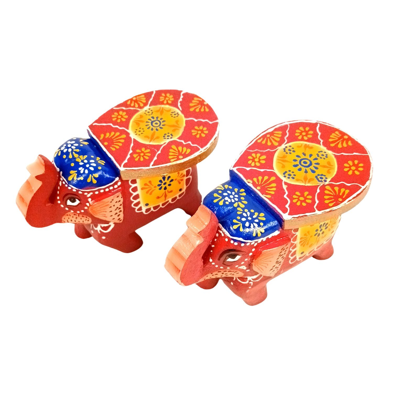 Elephant Showpiece | Elephant Table Showpiece - for Placing Small Pots & Tea Lights - for Home, Living Room Decor & Gifts - 5 Inch (Red, Wood) - Apkamart #Style_Design 1 (Pack Of 2)