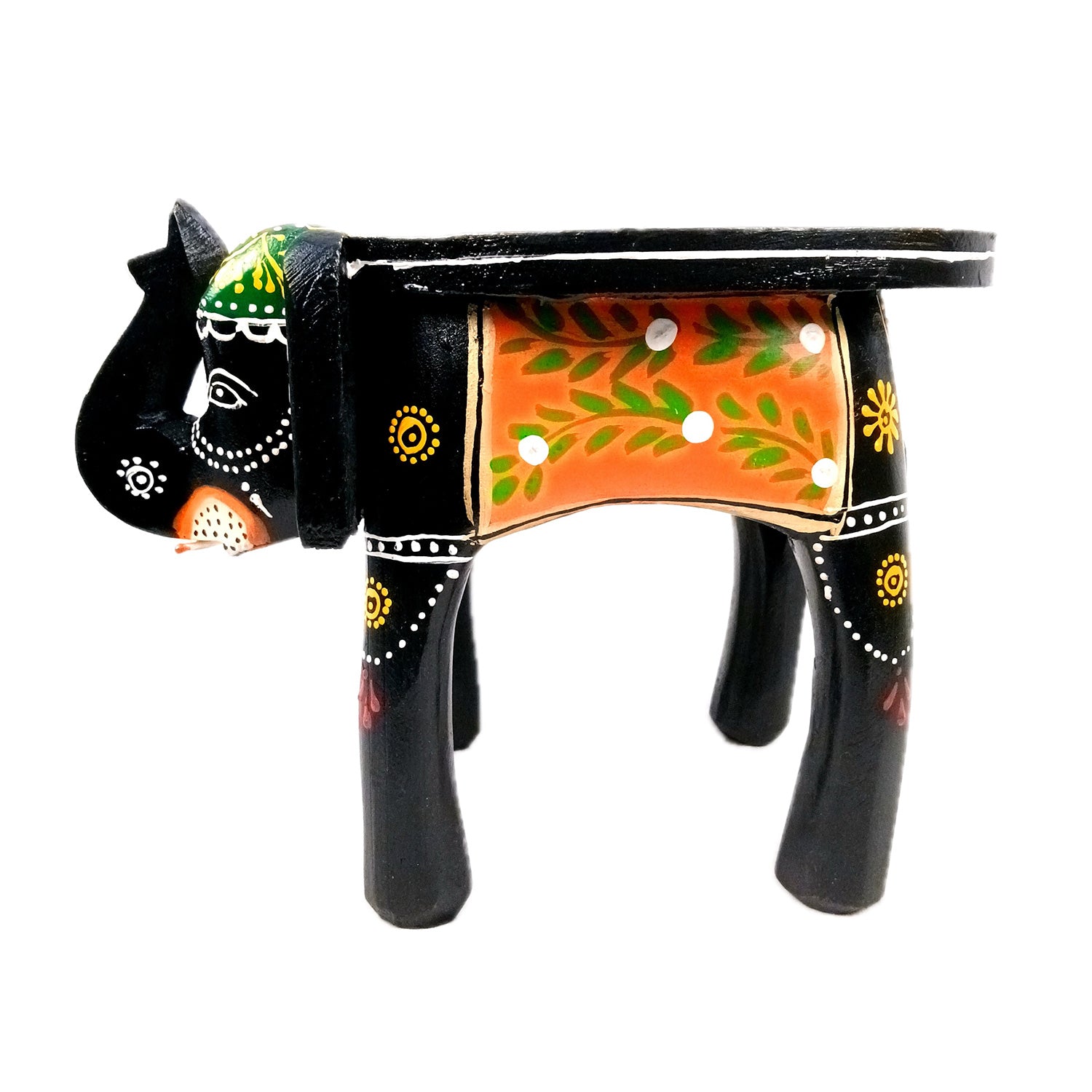 Wooden Stool Side Table - Elephant Design | Elephant Table - for Placing Small Pots & Tea Lights - for Home, Living Room Decor, office & Gifts - 8 Inch - Apkamart