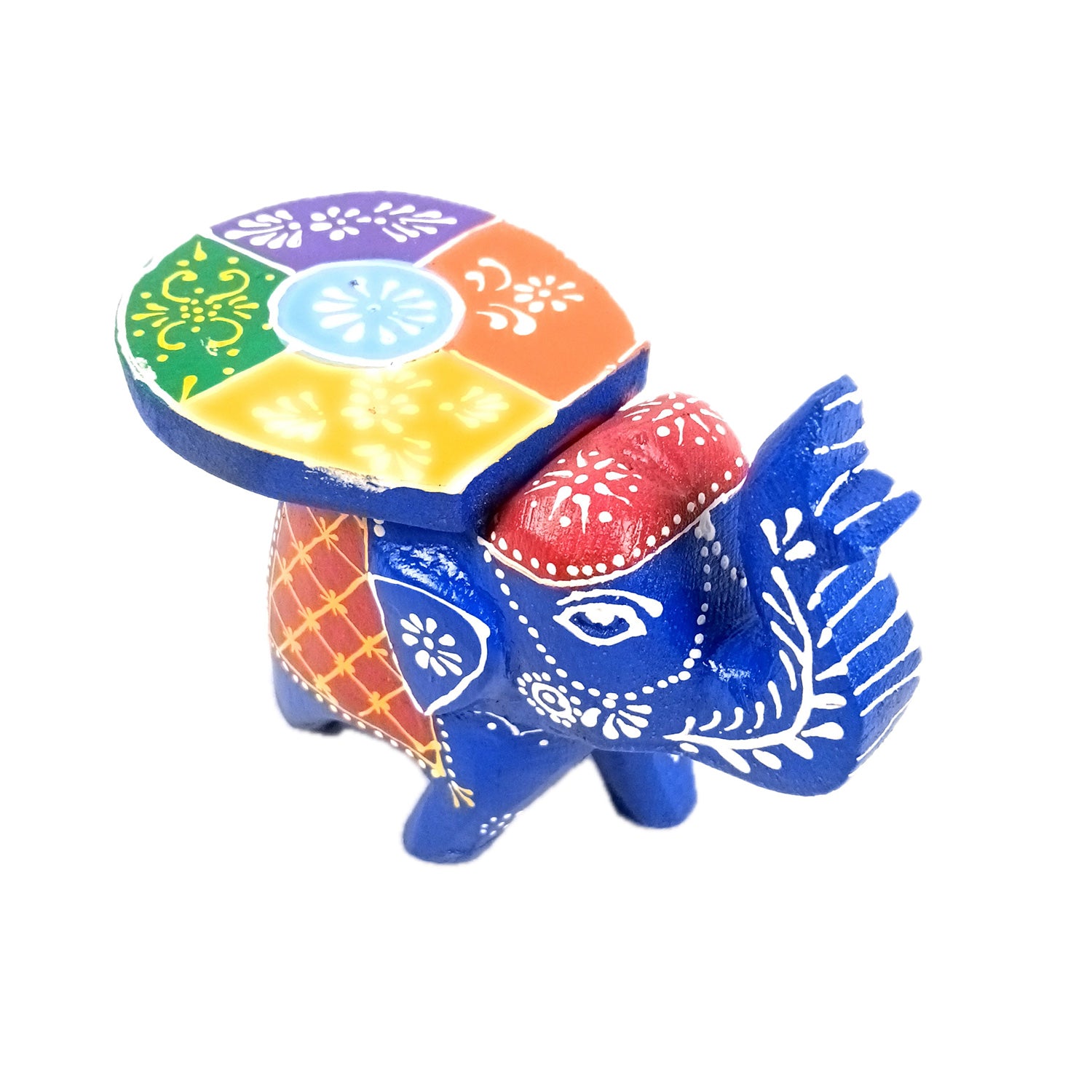 Elephant Showpiece | Elephant Table Showpiece - for Placing Small Pots & Tea Lights - for Home, Living Room Decor & Gifts - 4 Inch (Blue, Wood) - Apkamart #Style_Pack Of 1