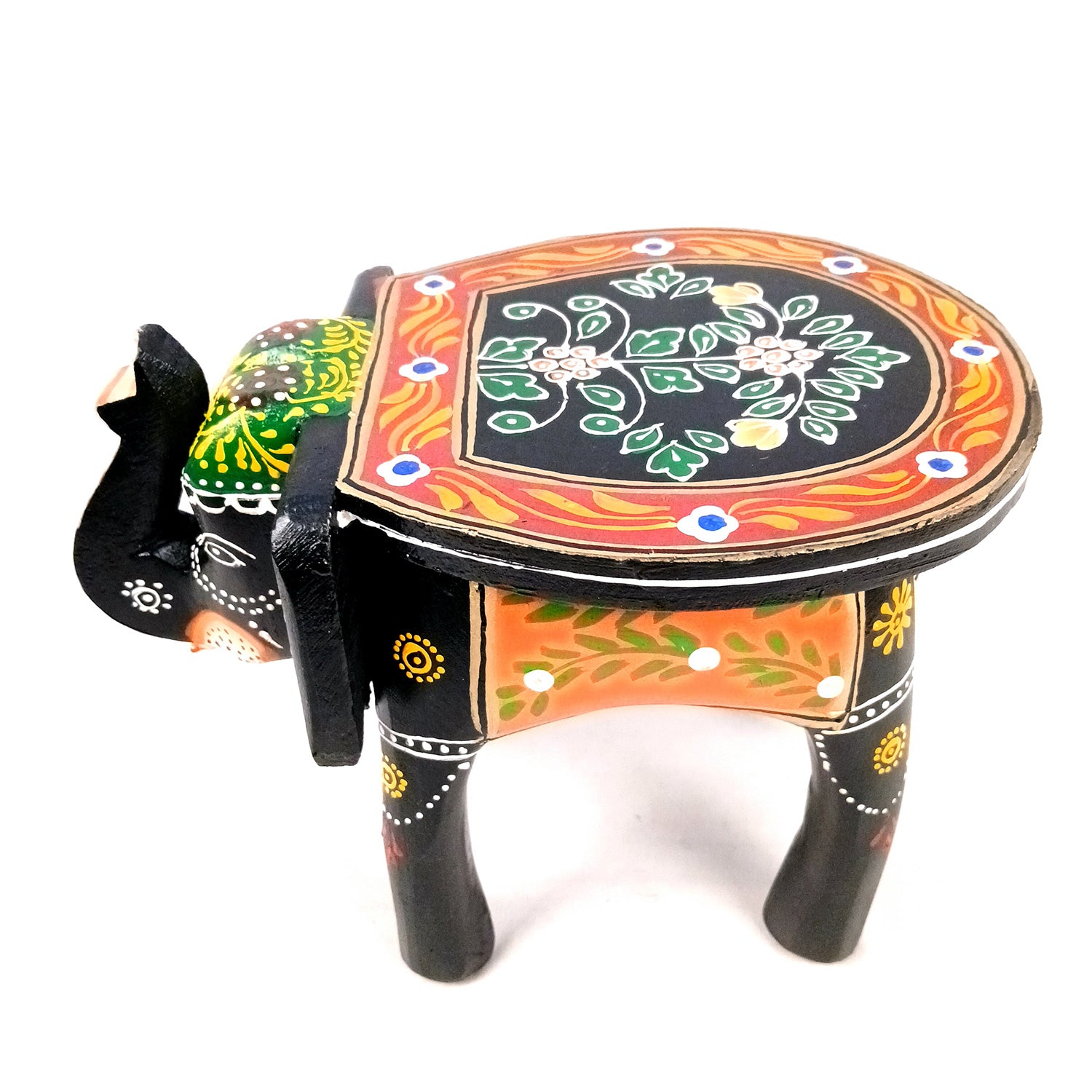 Wooden Stool Side Table - Elephant Design | Elephant Table - for Placing Small Pots & Tea Lights - for Home, Living Room Decor, office & Gifts - 8 Inch - Apkamart