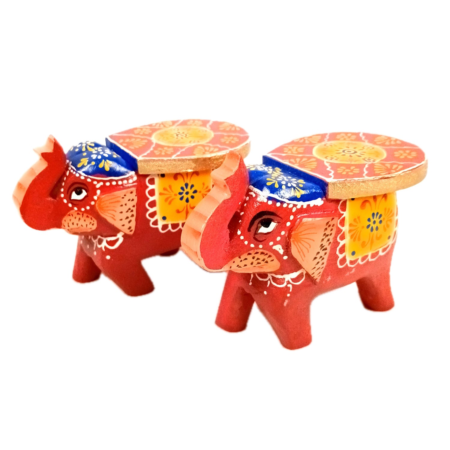 Elephant Showpiece | Elephant Table Showpiece - for Placing Small Pots & Tea Lights - for Home, Living Room Decor & Gifts - 5 Inch (Red, Wood) - Apkamart #Style_Design 1 (Pack Of 2)