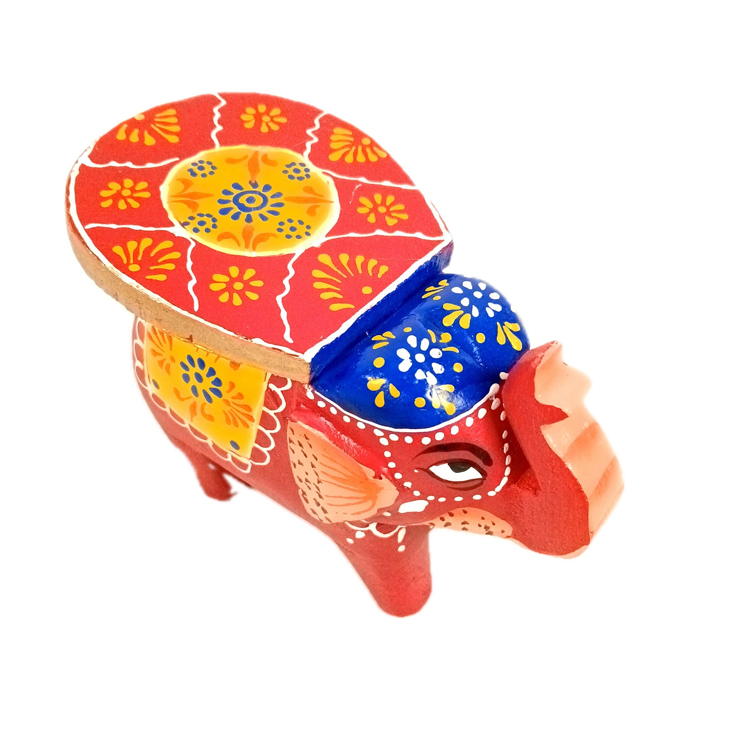 Elephant Showpiece | Elephant Table Showpiece - for Placing Small Pots & Tea Lights - for Home, Living Room Decor & Gifts - 5 Inch (Red, Wood) - Apkamart #Style_Design 1 (Pack Of 1)