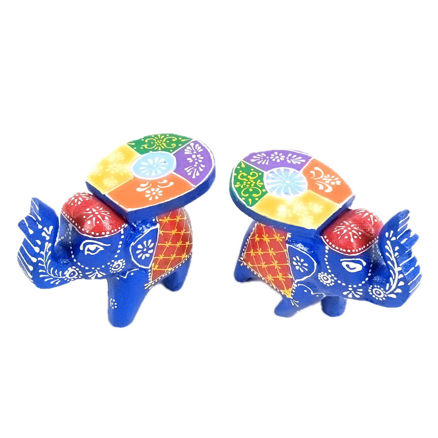 Elephant Showpiece | Elephant Table Showpiece - for Placing Small Pots & Tea Lights - for Home, Living Room Decor & Gifts - 4 Inch (Blue, Wood) - Apkamart #Style_Pack Of 2